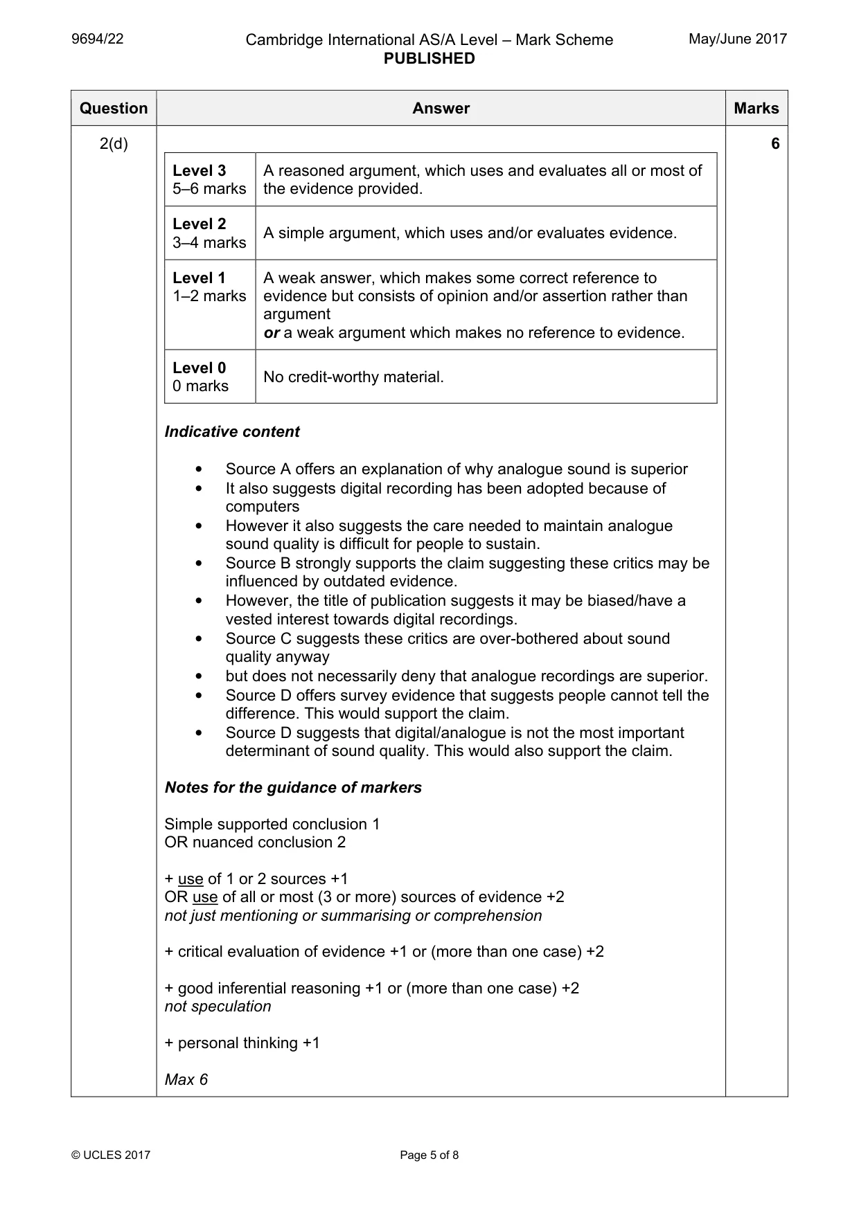 Mark scheme, page 5 of 8