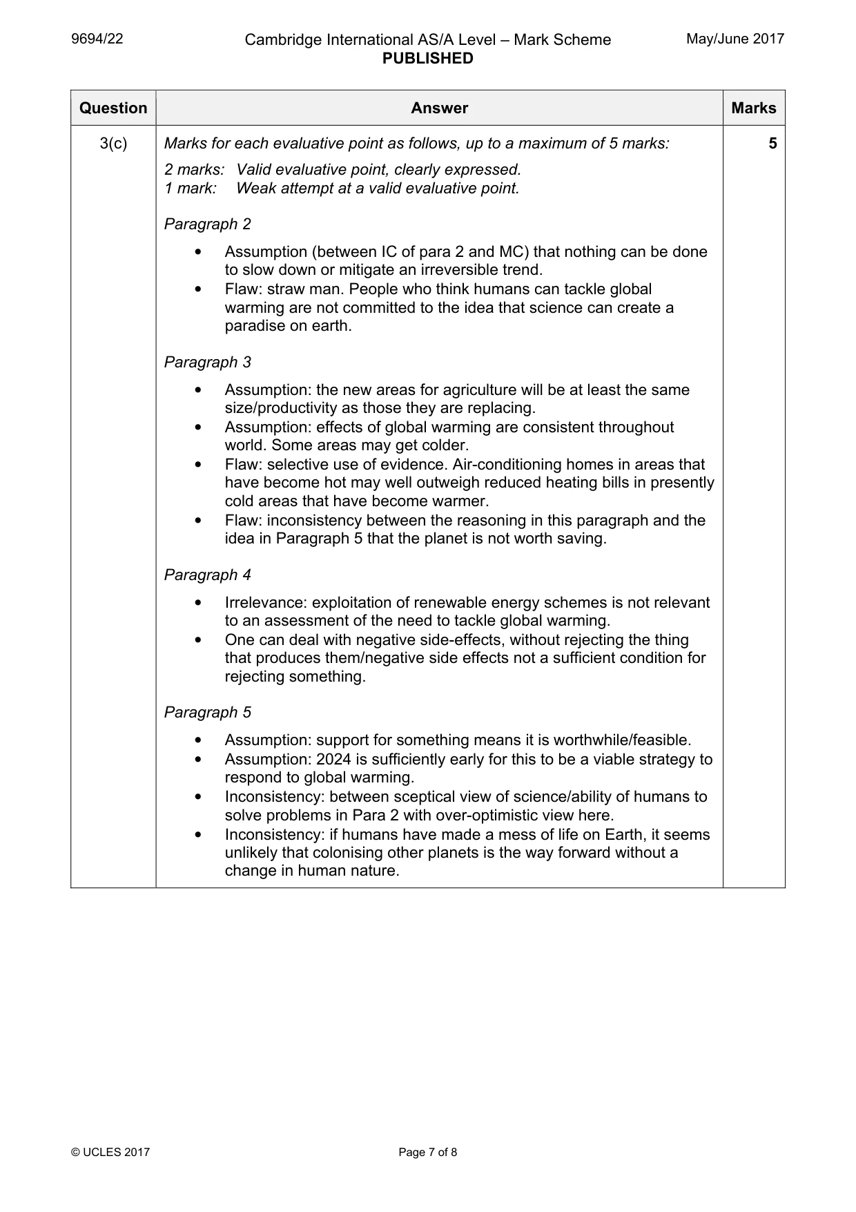 Mark scheme, page 7 of 8