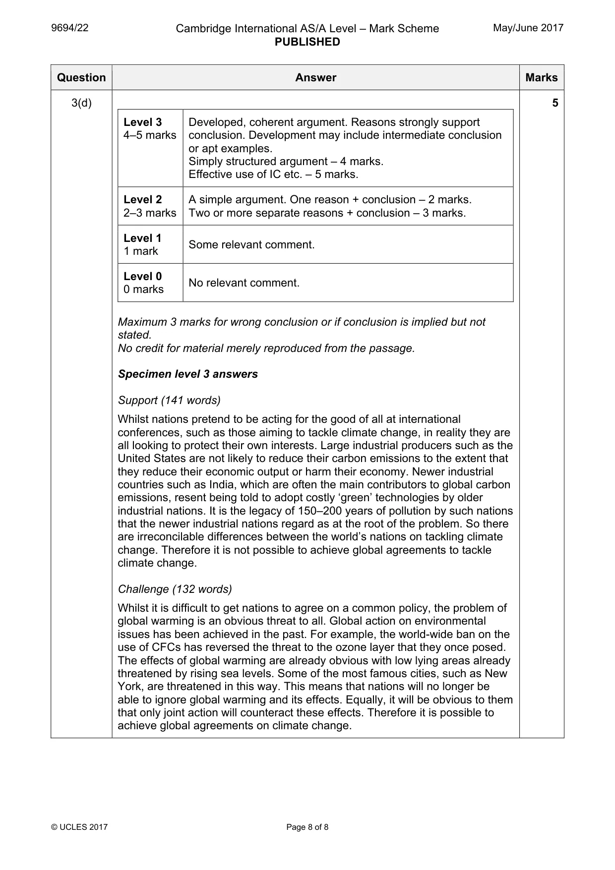 Mark scheme, page 8 of 8