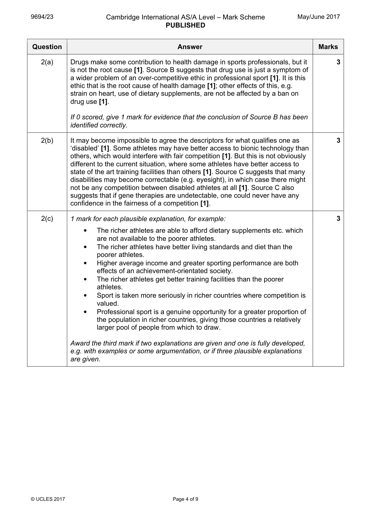 Mark scheme, page 4 of 9