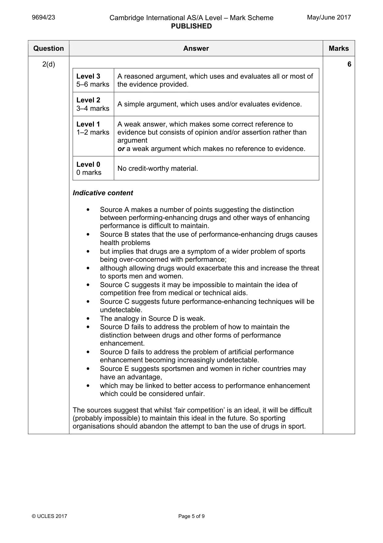 Mark scheme, page 5 of 9