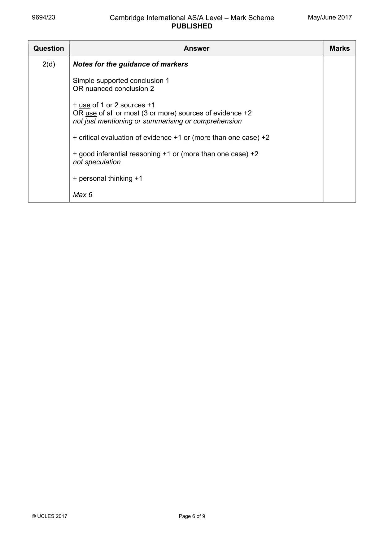 Mark scheme, page 6 of 9