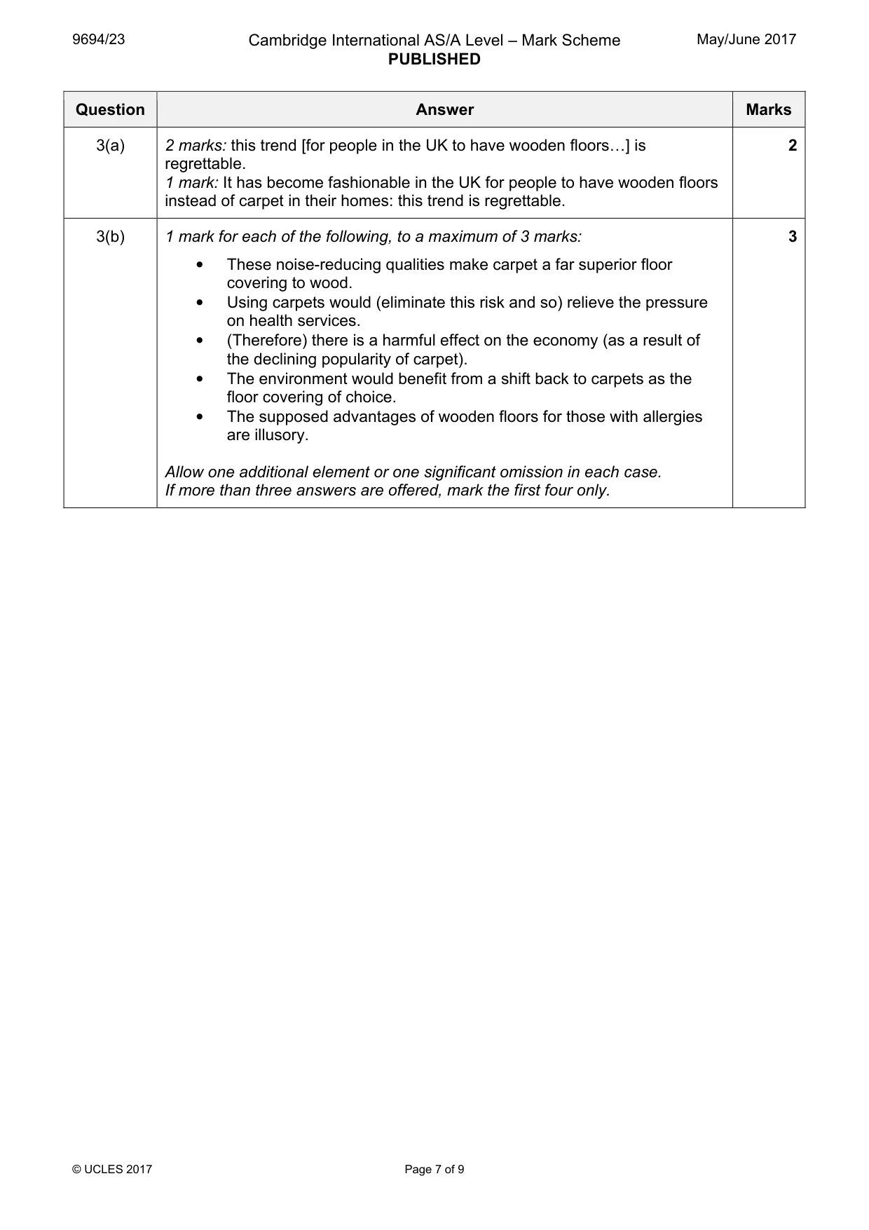 Mark scheme, page 7 of 9