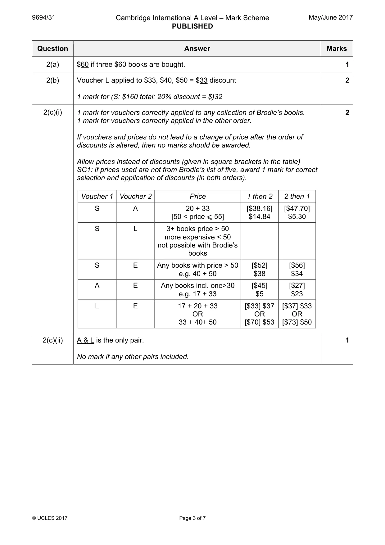 Mark scheme, page 3 of 7