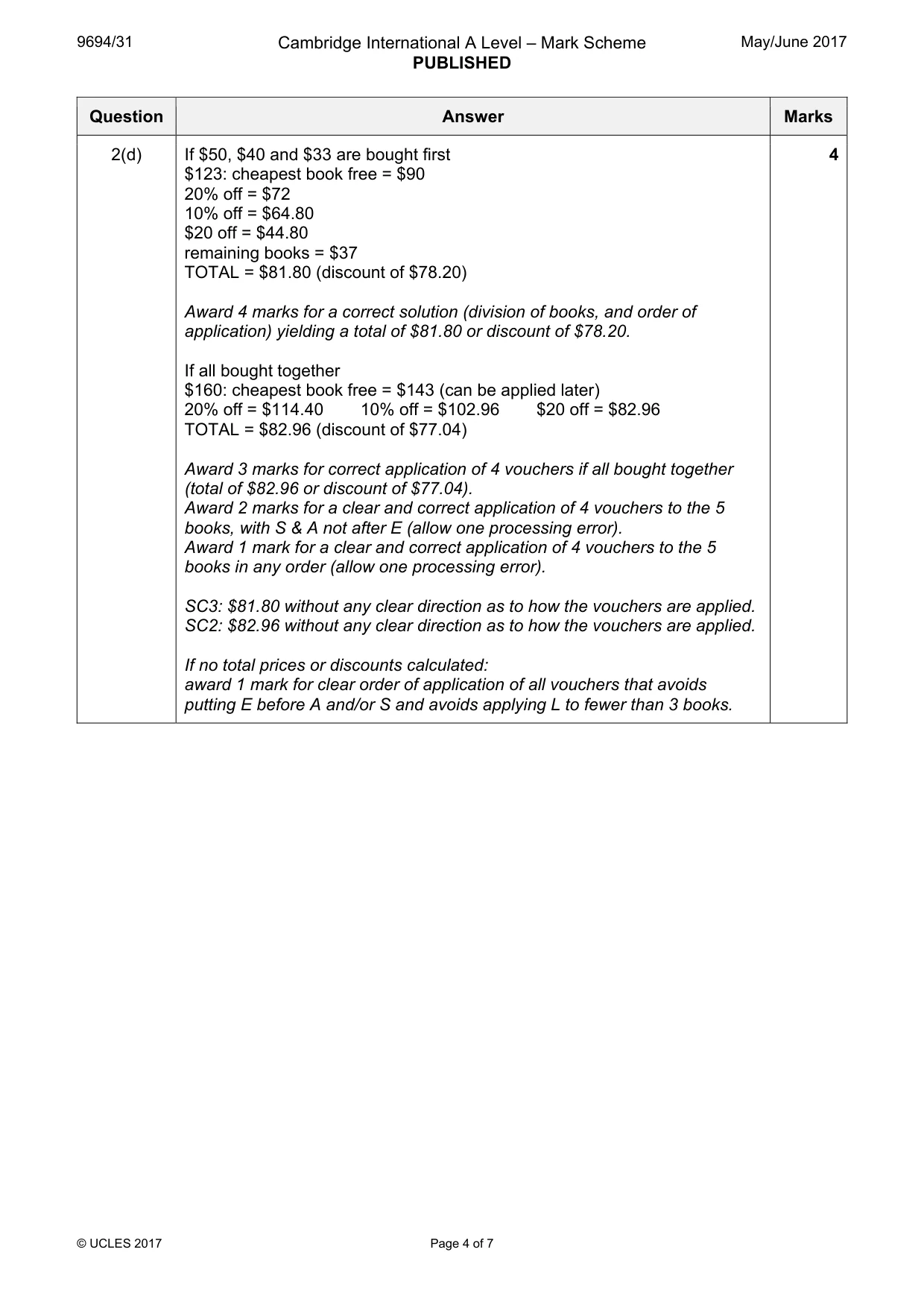Mark scheme, page 4 of 7