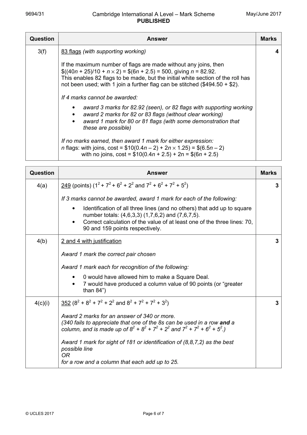 Mark scheme, page 6 of 7