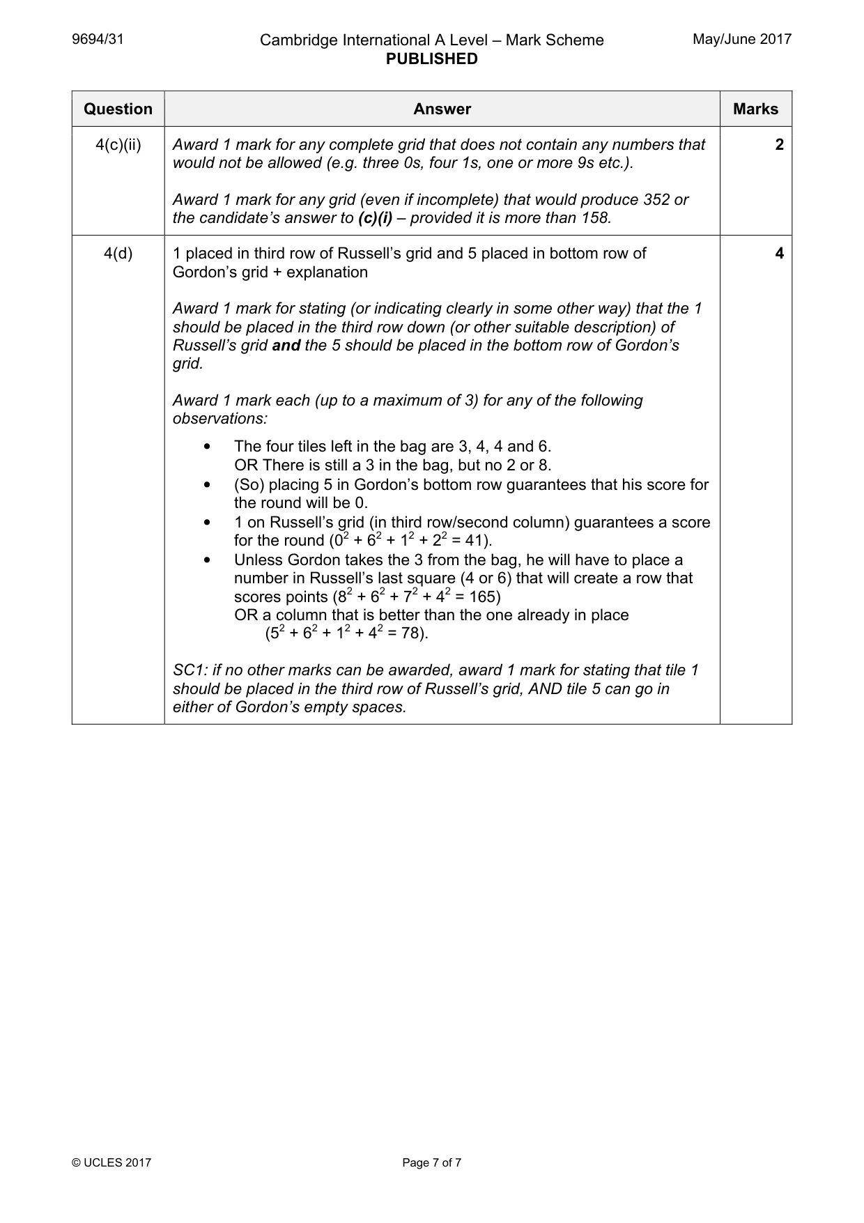 Mark scheme, page 7 of 7