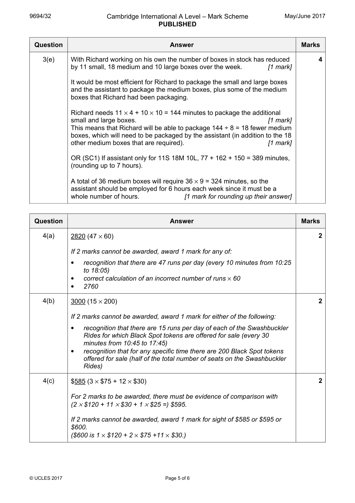 Mark scheme, page 5 of 6
