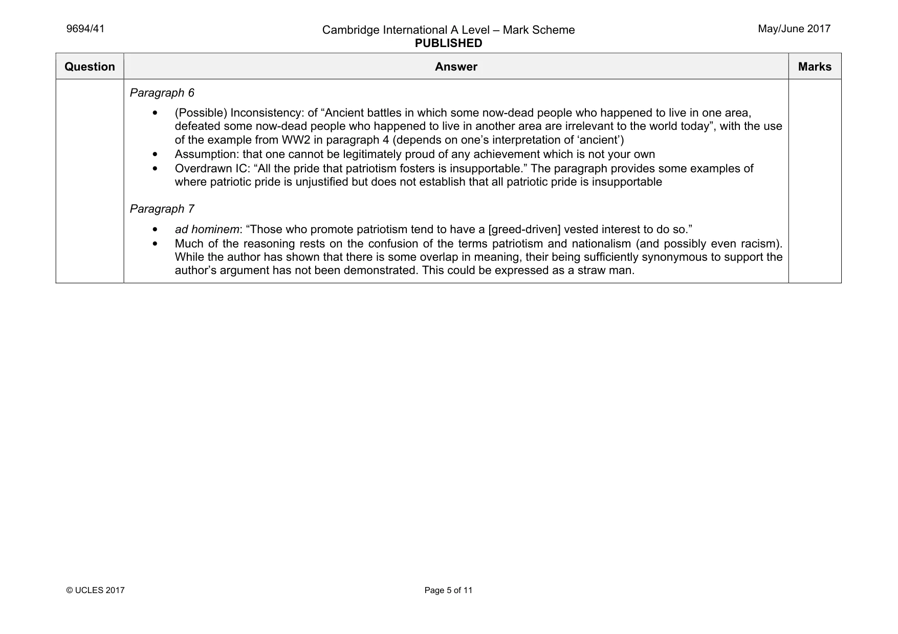 Mark scheme, page 5 of 11