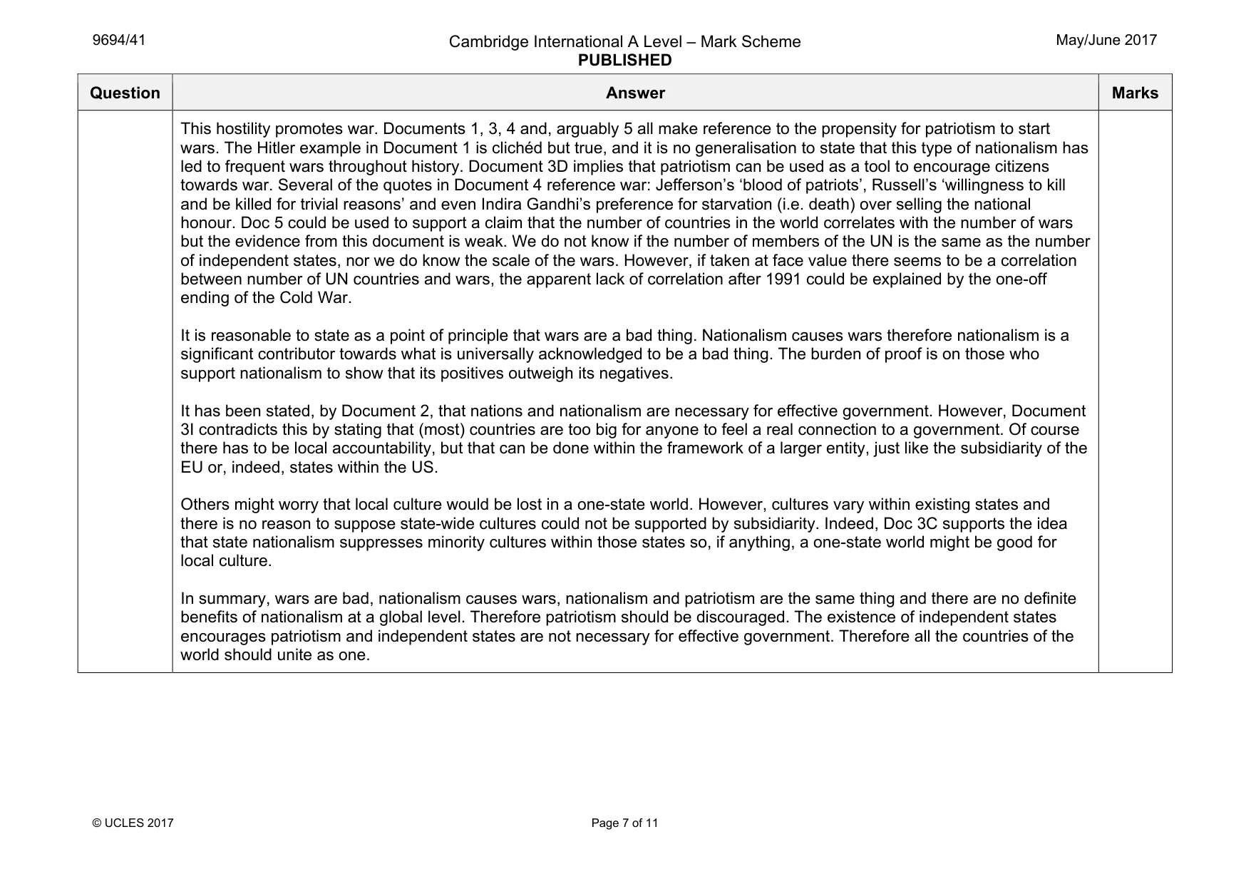 Mark scheme, page 7 of 11