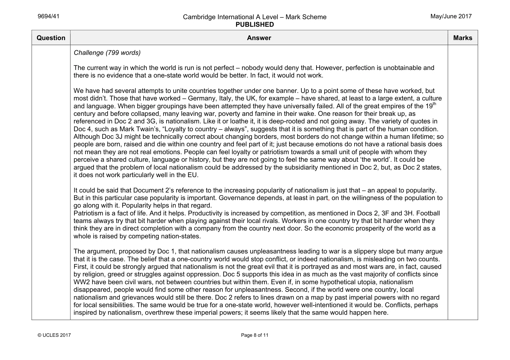 Mark scheme, page 8 of 11