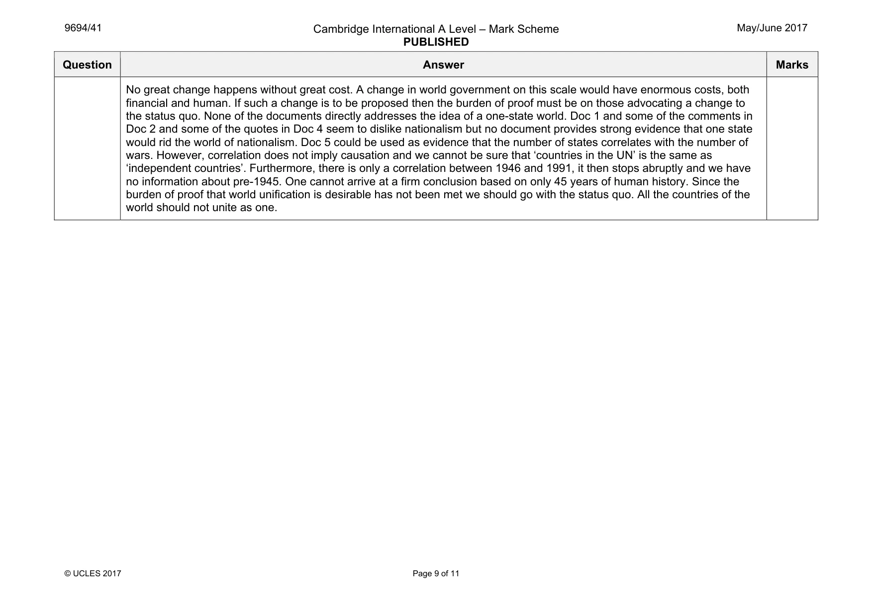 Mark scheme, page 9 of 11