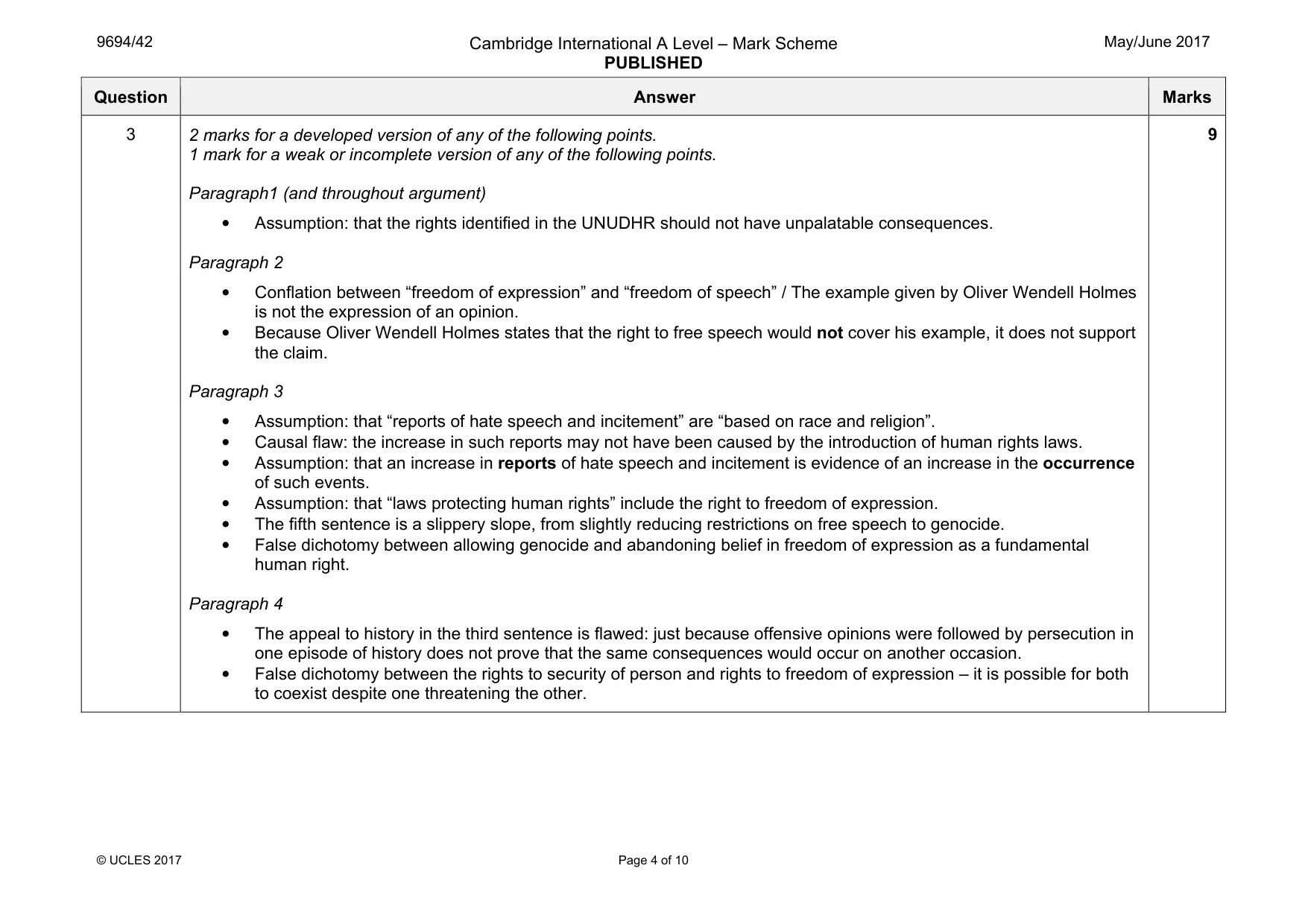 Mark scheme, page 4 of 10