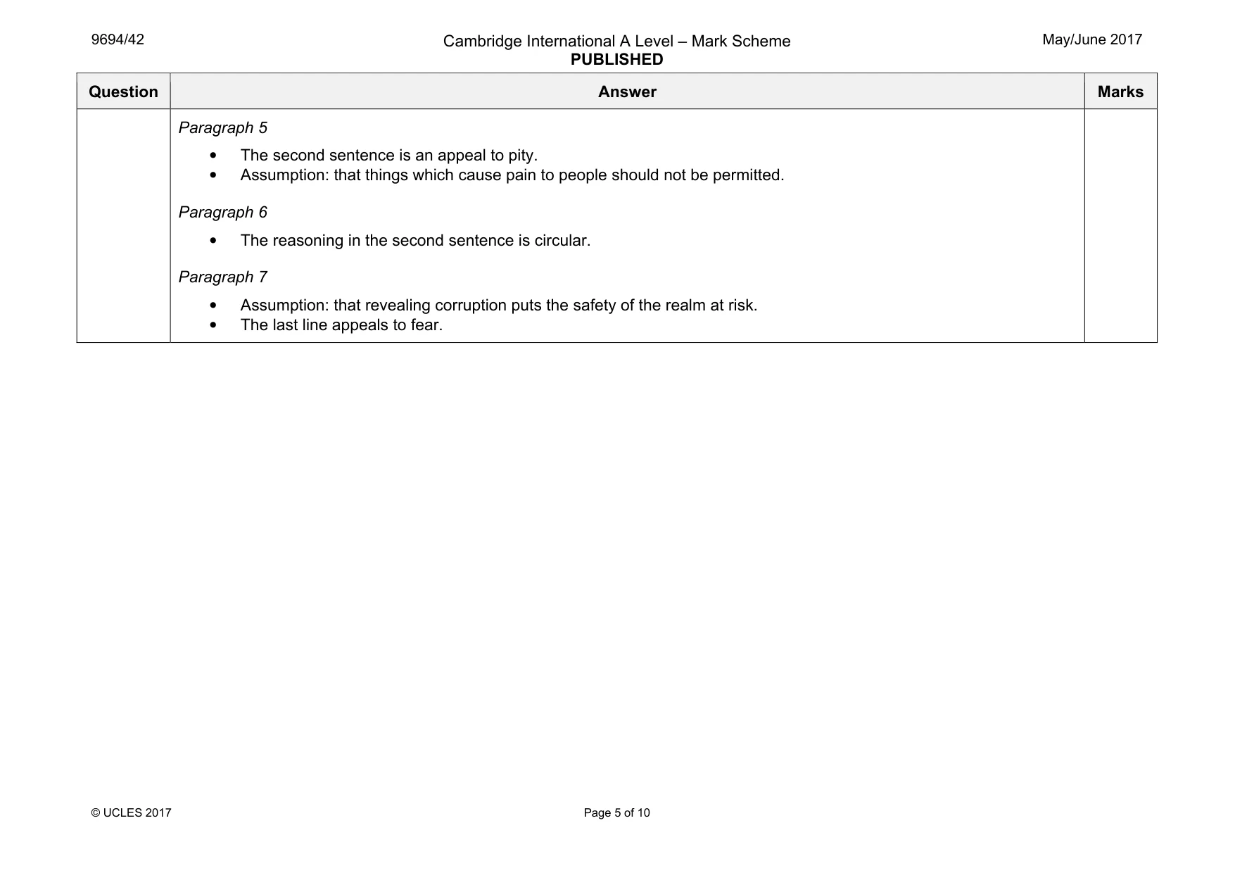 Mark scheme, page 5 of 10