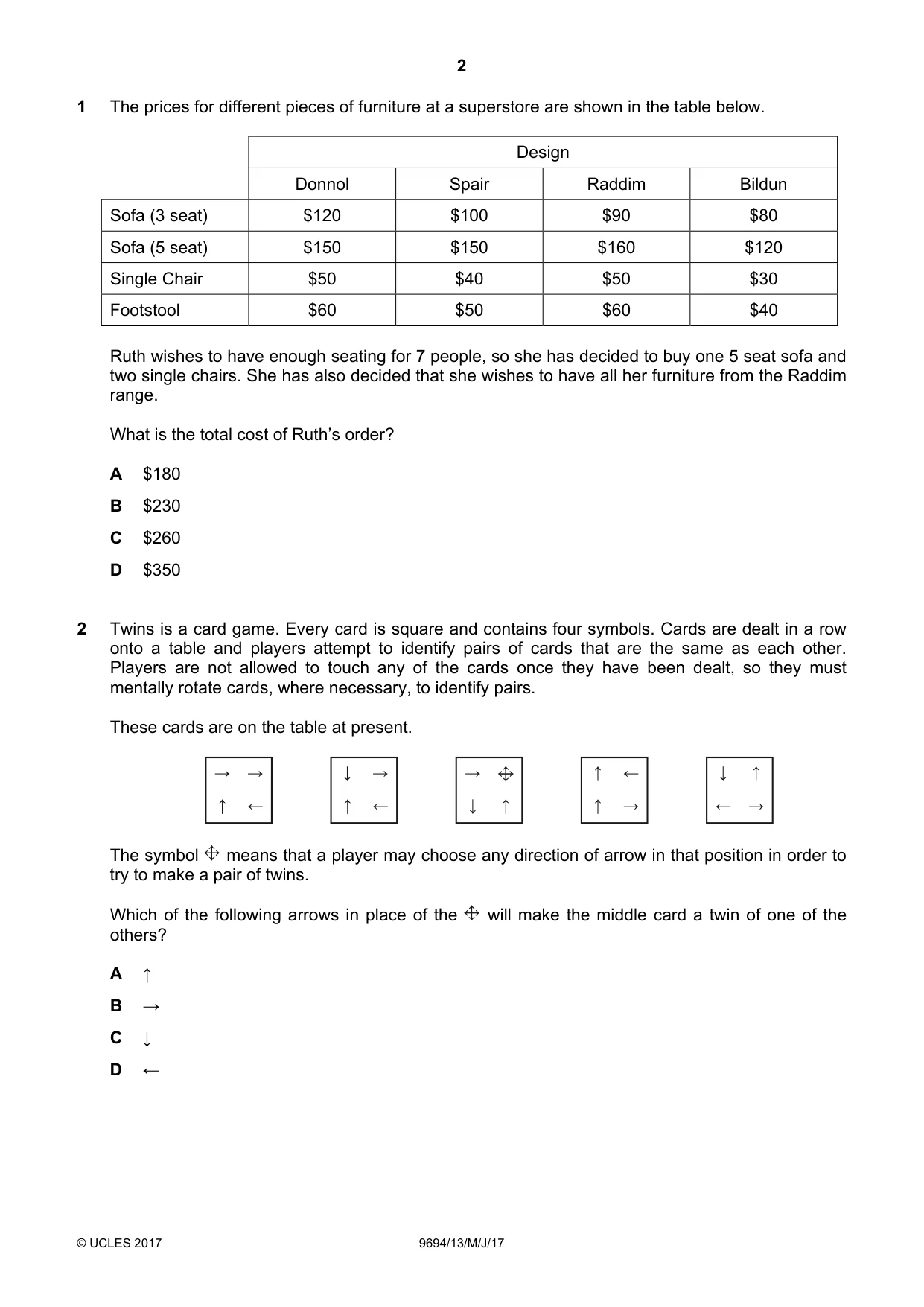Cambridge A Level Thinking Skills 9694 2017 May/June Paper 1 · Variant 3 question paper, page 2 of 20