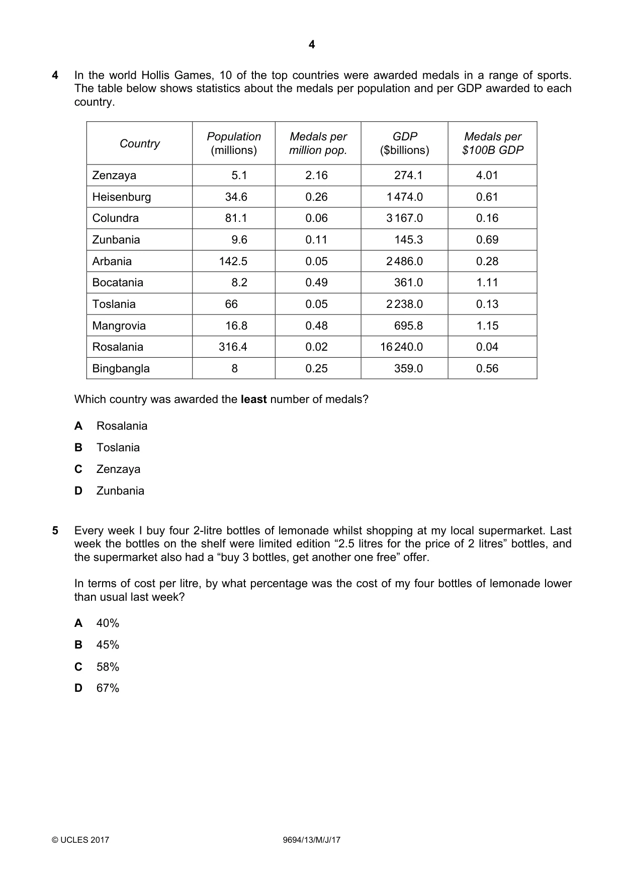 Cambridge A Level Thinking Skills 9694 2017 May/June Paper 1 · Variant 3 question paper, page 4 of 20