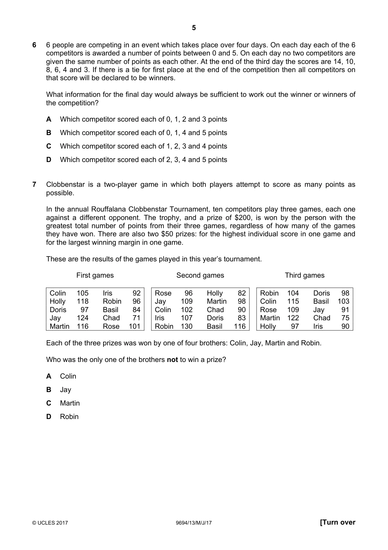 Cambridge A Level Thinking Skills 9694 2017 May/June Paper 1 · Variant 3 question paper, page 5 of 20