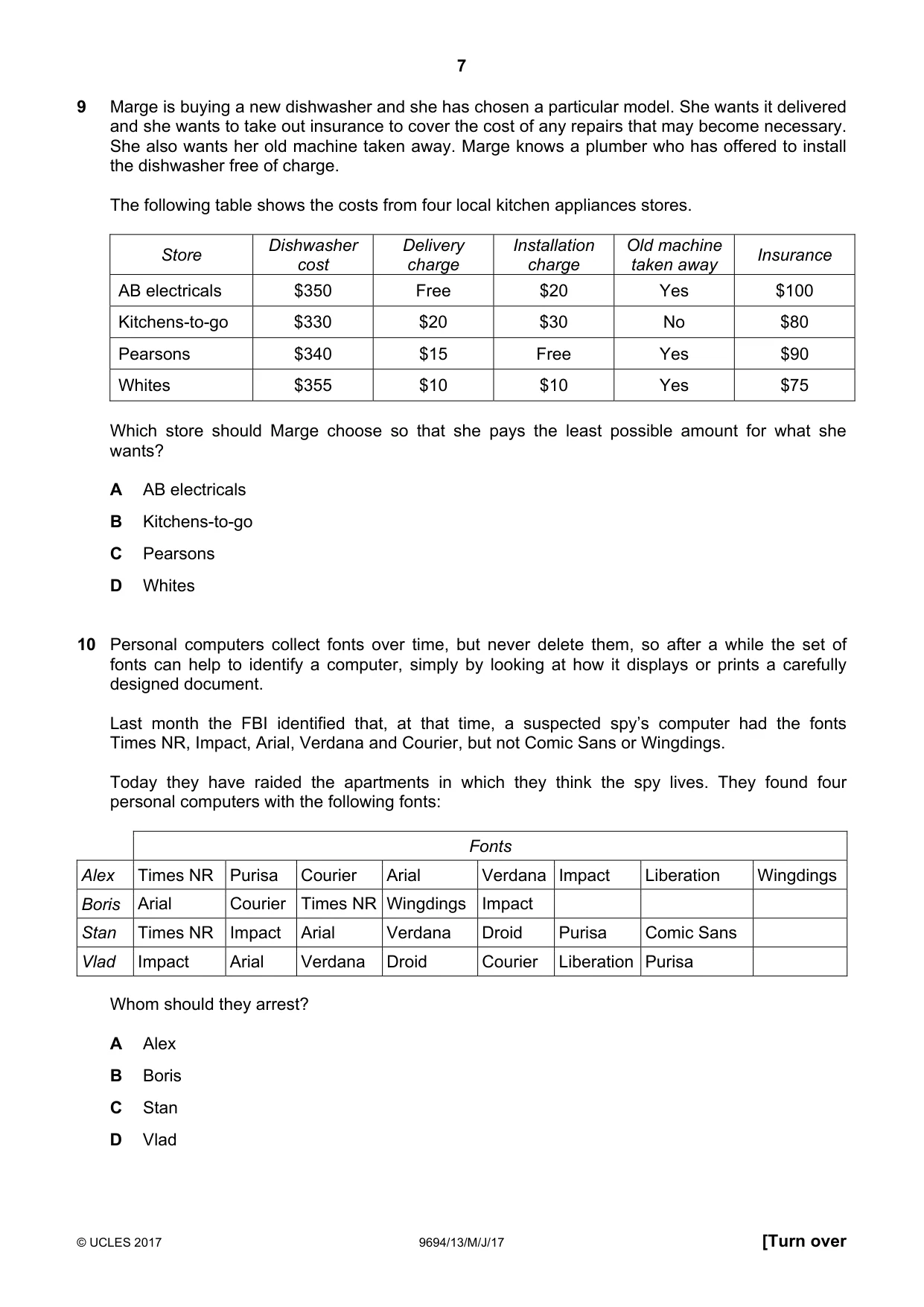 Cambridge A Level Thinking Skills 9694 2017 May/June Paper 1 · Variant 3 question paper, page 7 of 20