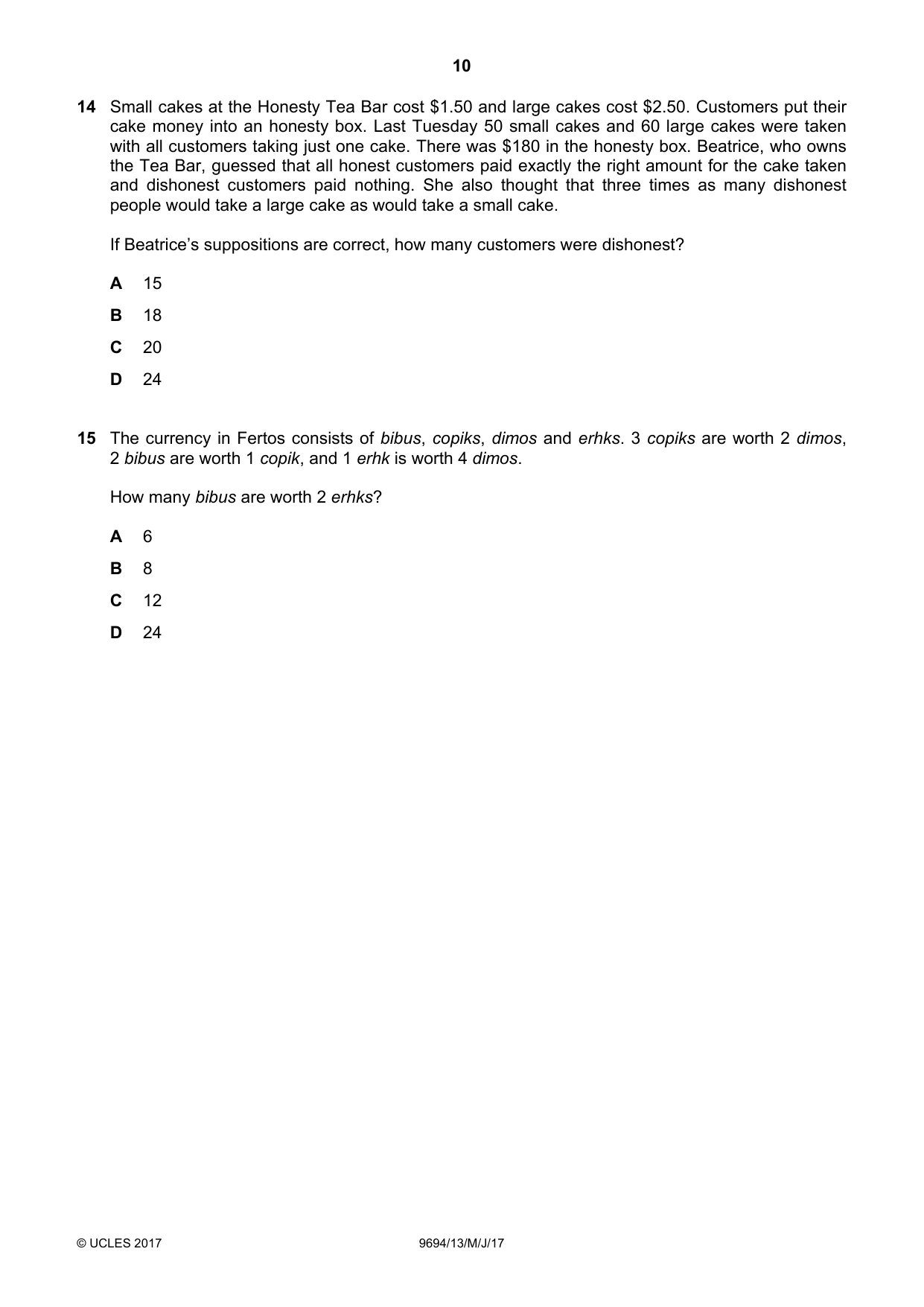 Cambridge A Level Thinking Skills 9694 2017 May/June Paper 1 · Variant 3 question paper, page 10 of 20