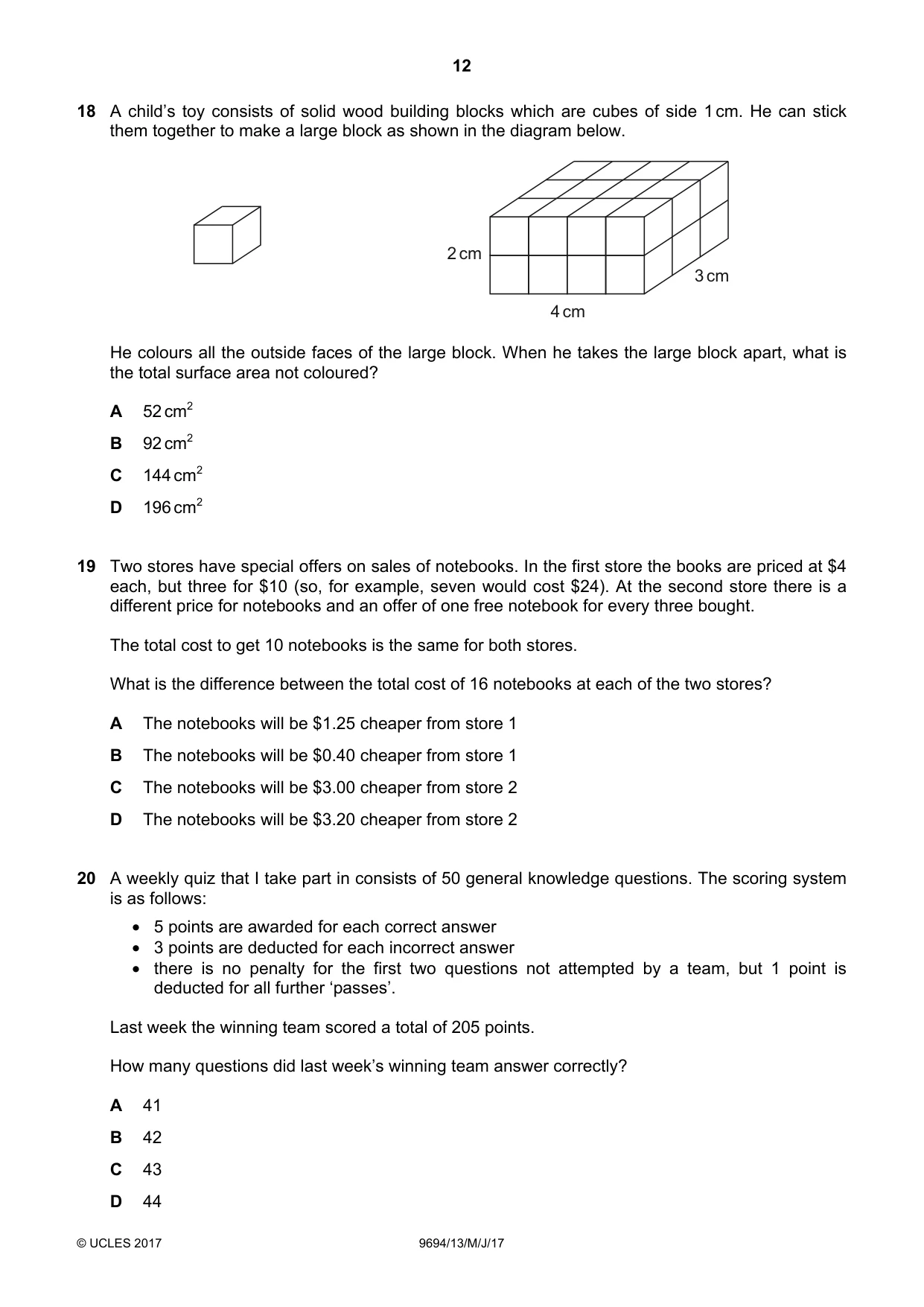 Cambridge A Level Thinking Skills 9694 2017 May/June Paper 1 · Variant 3 question paper, page 12 of 20