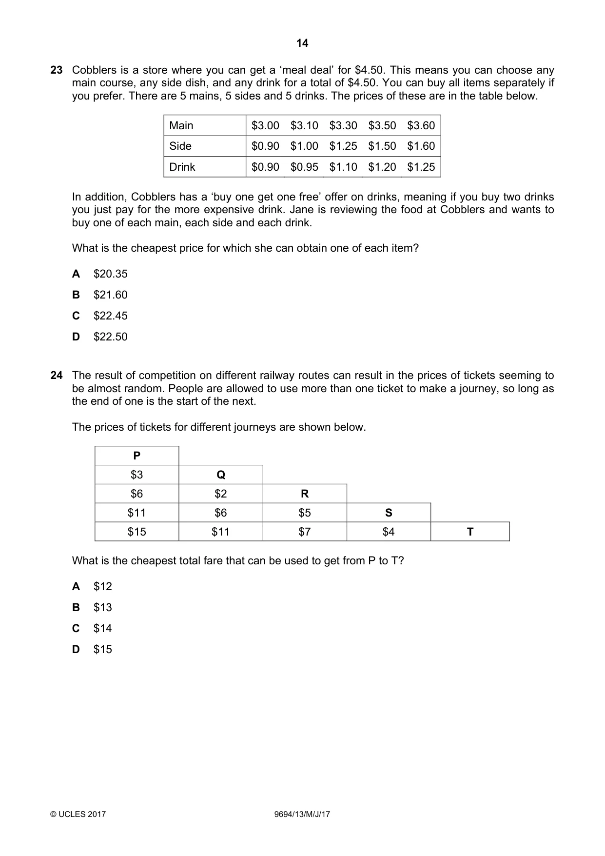 Cambridge A Level Thinking Skills 9694 2017 May/June Paper 1 · Variant 3 question paper, page 14 of 20