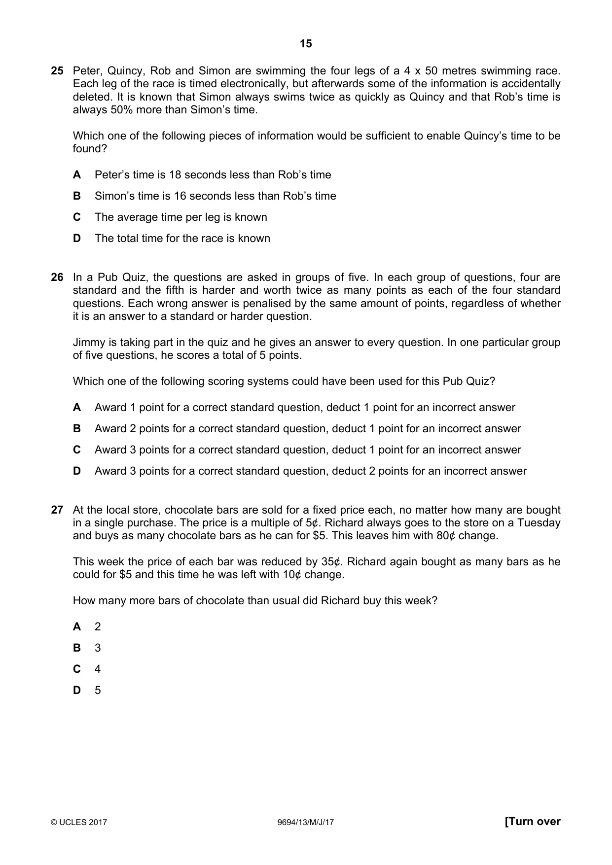 Cambridge A Level Thinking Skills 9694 2017 May/June Paper 1 · Variant 3 question paper, page 15 of 20