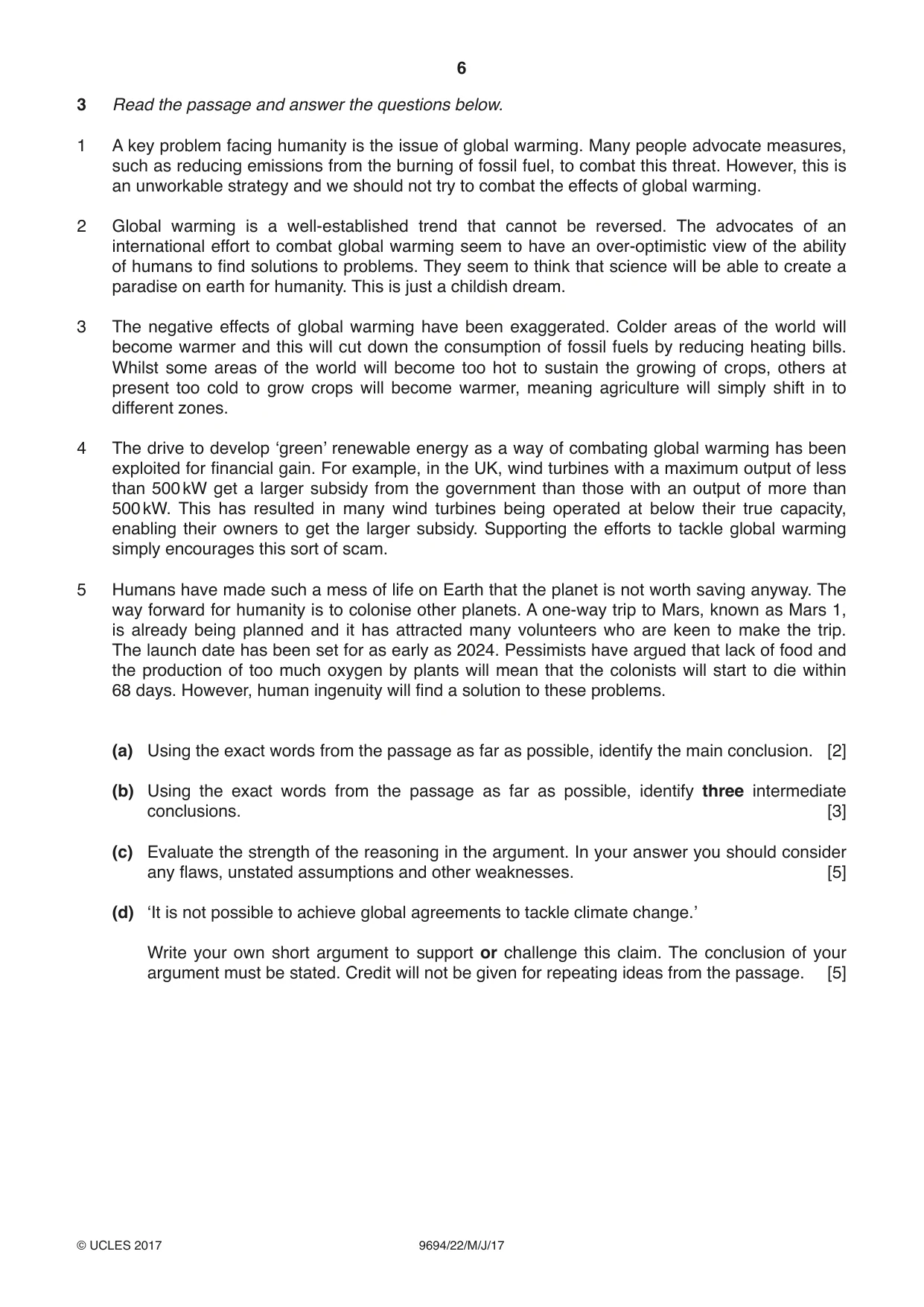 Cambridge A Level Thinking Skills 9694 2017 May/June Paper 2 · Variant 2 question paper, page 6 of 8