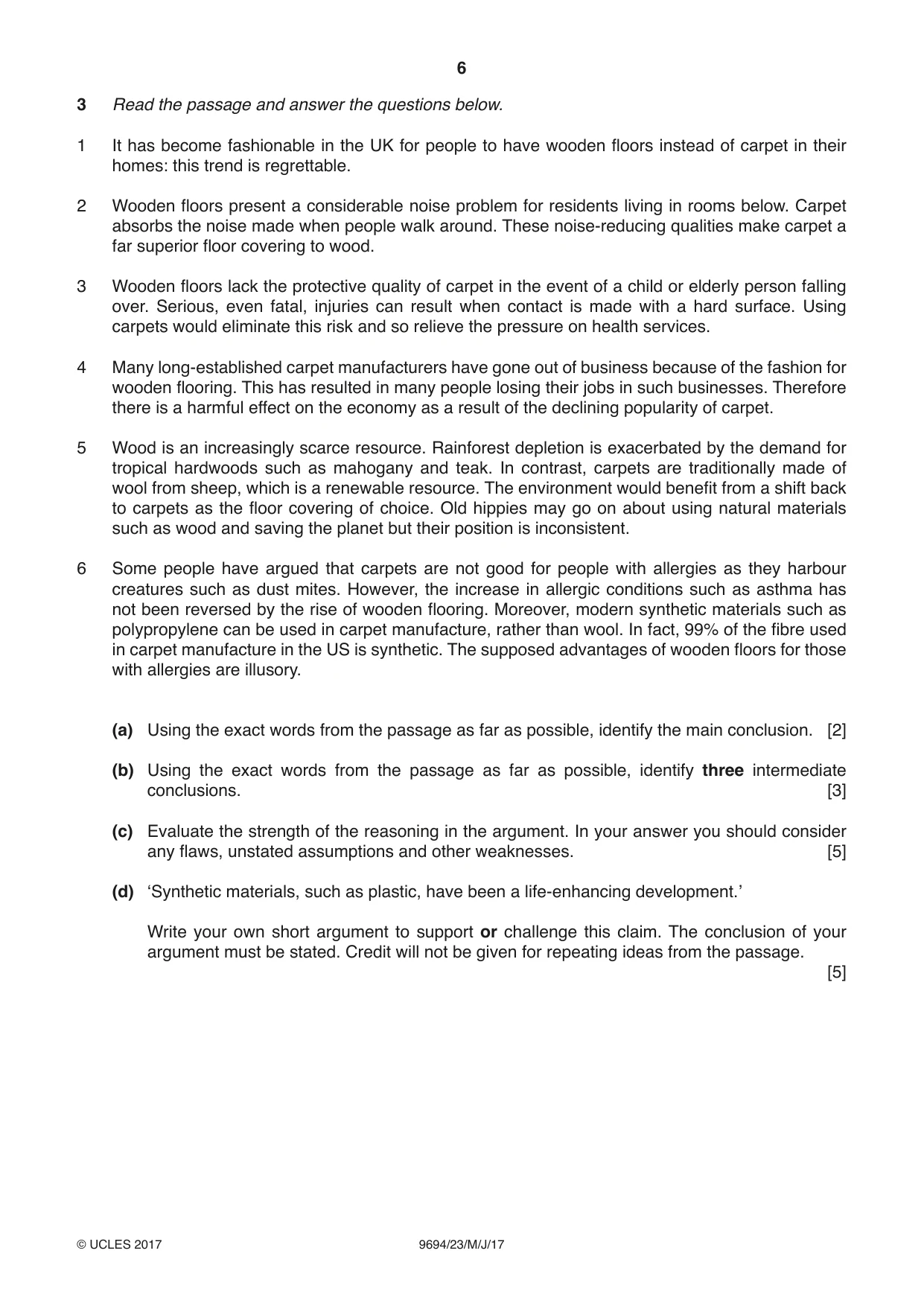 Cambridge A Level Thinking Skills 9694 2017 May/June Paper 2 · Variant 3 question paper, page 6 of 8