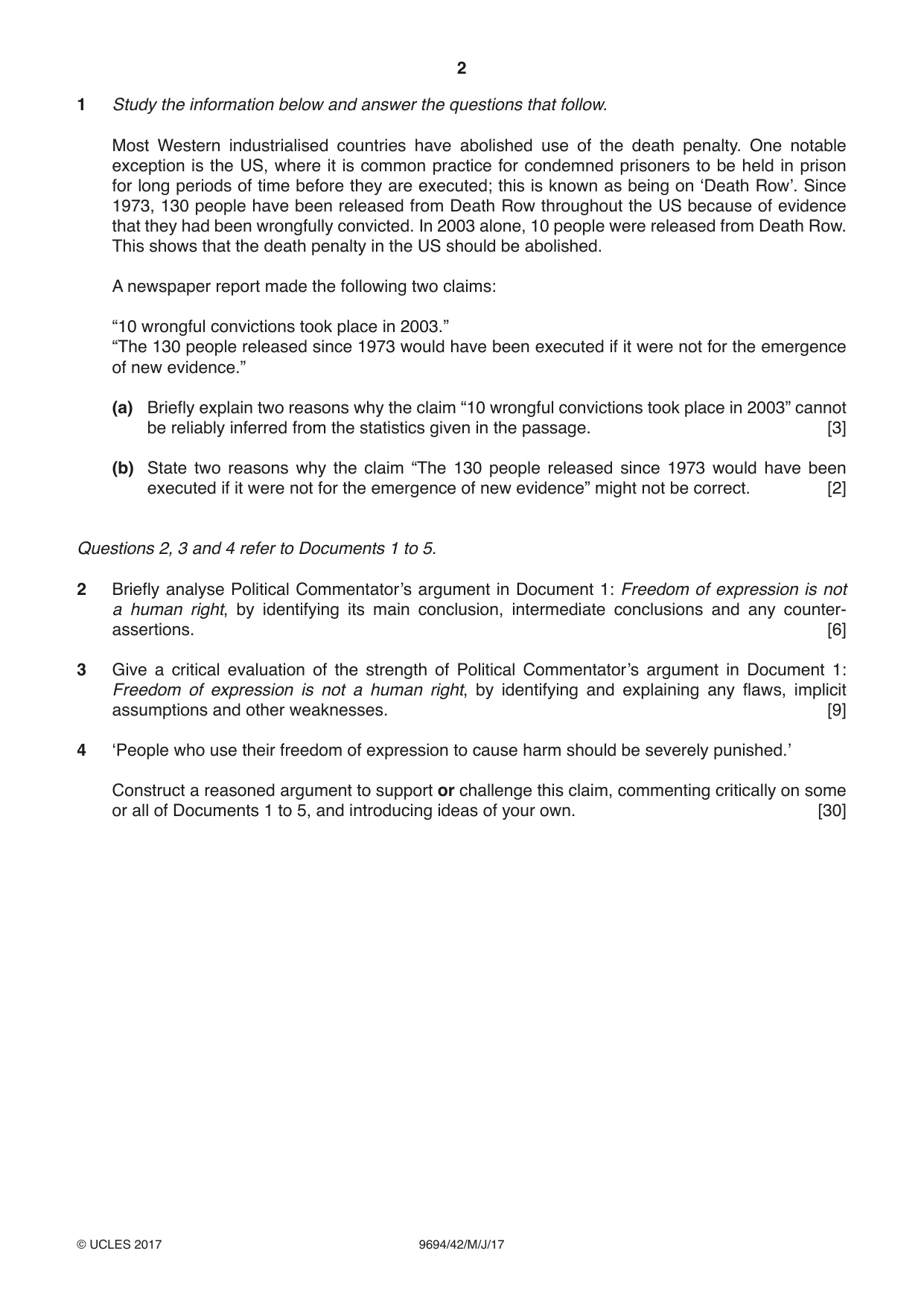 Cambridge A Level Thinking Skills 9694 2017 May/June Paper 4 · Variant 2 question paper, page 2 of 8