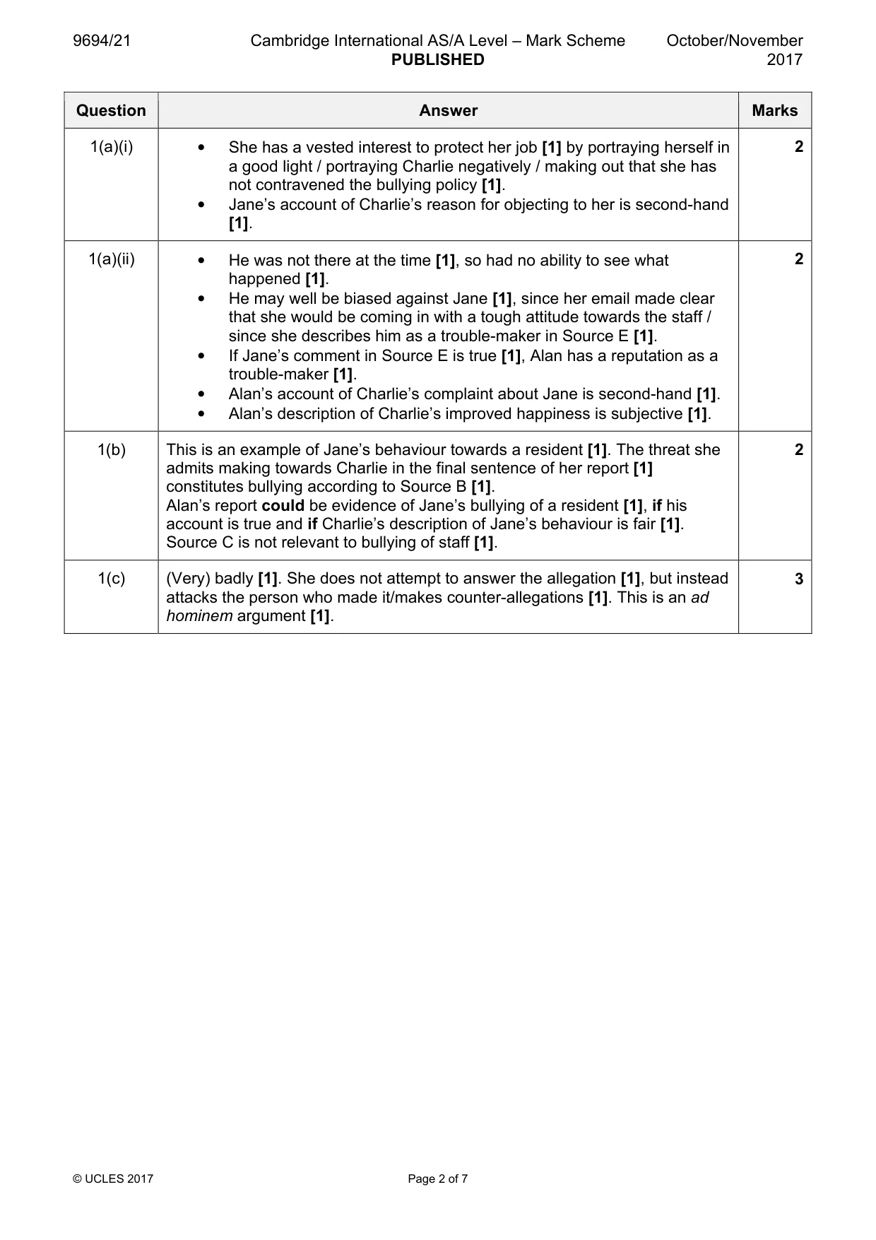 Mark scheme, page 2 of 7