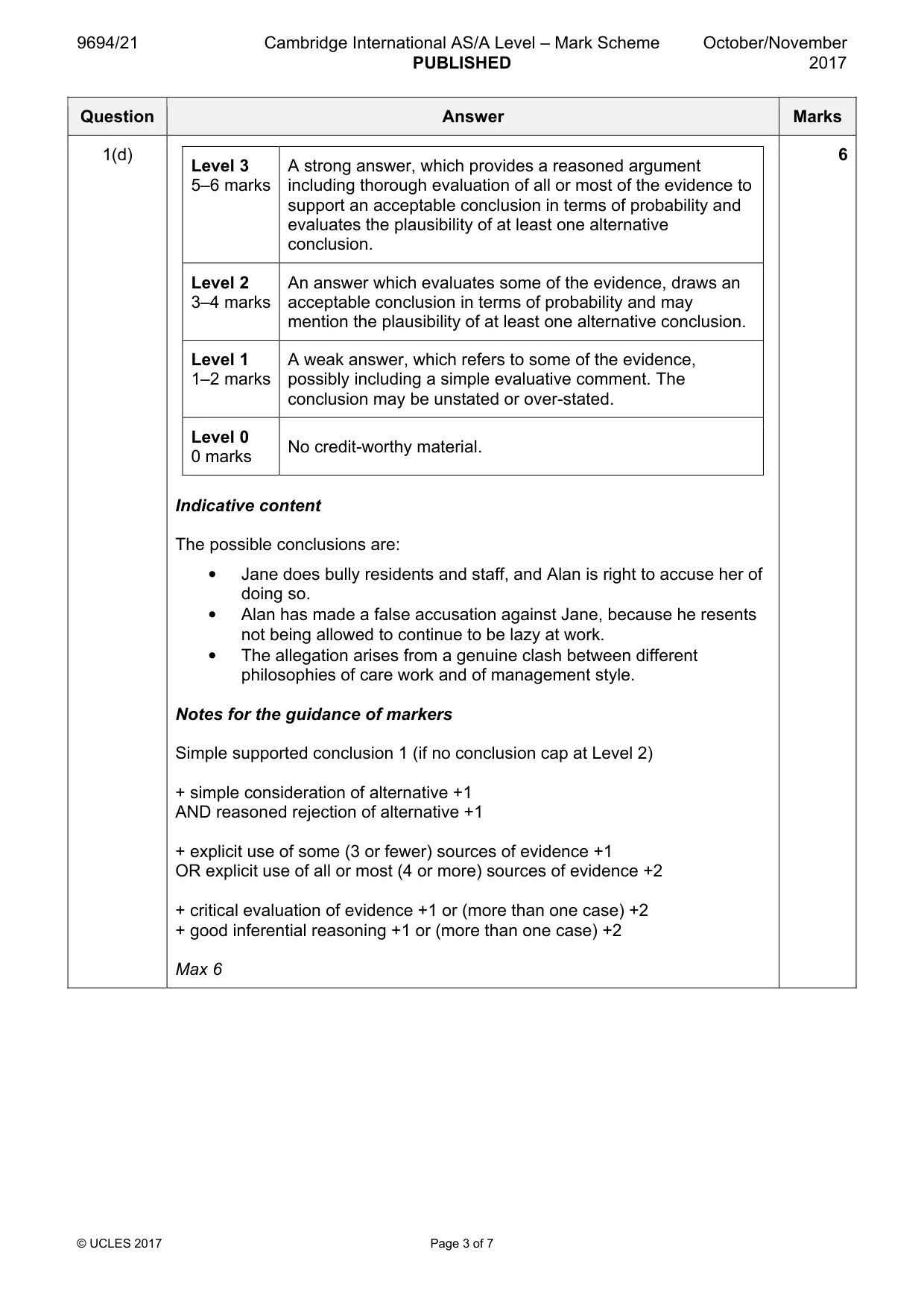 Mark scheme, page 3 of 7