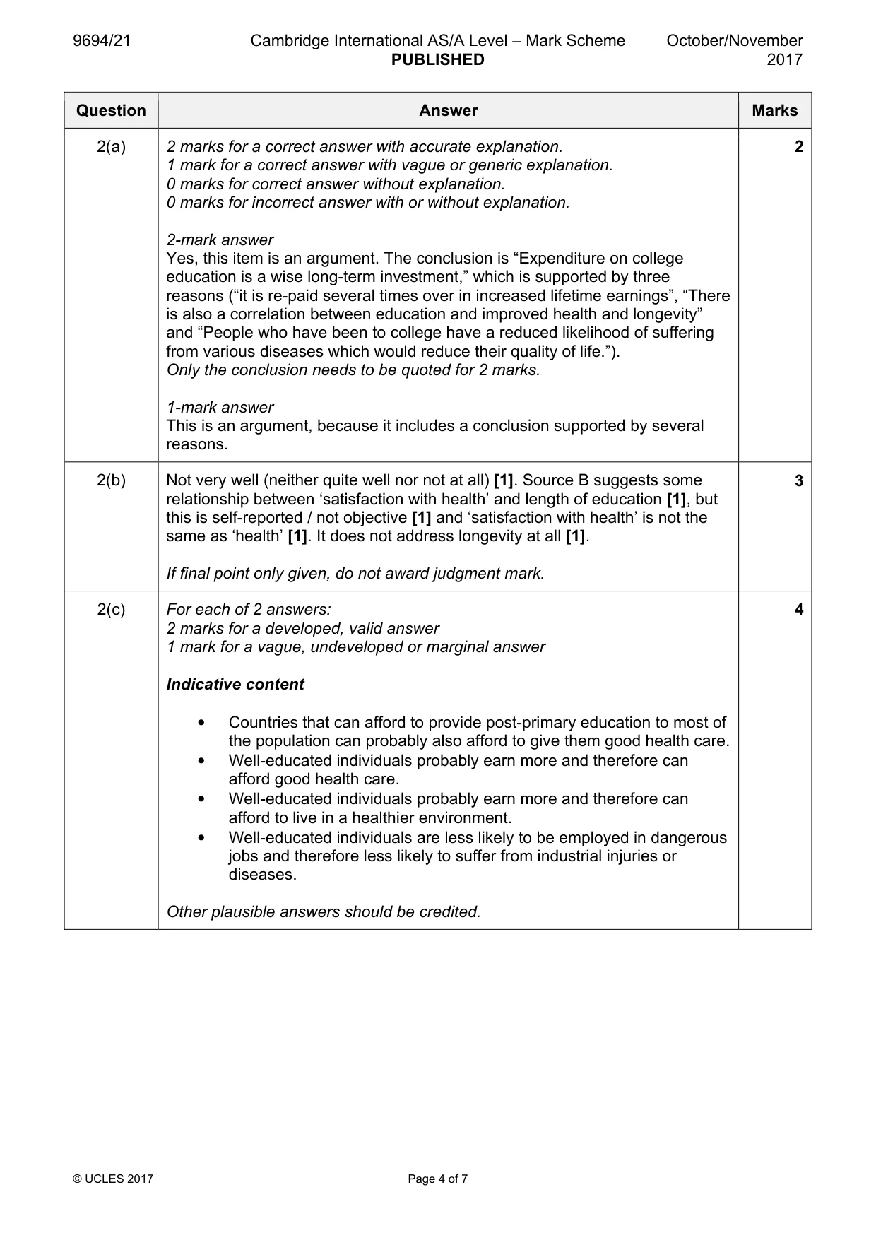 Mark scheme, page 4 of 7