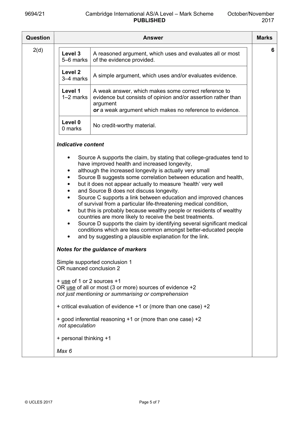 Mark scheme, page 5 of 7