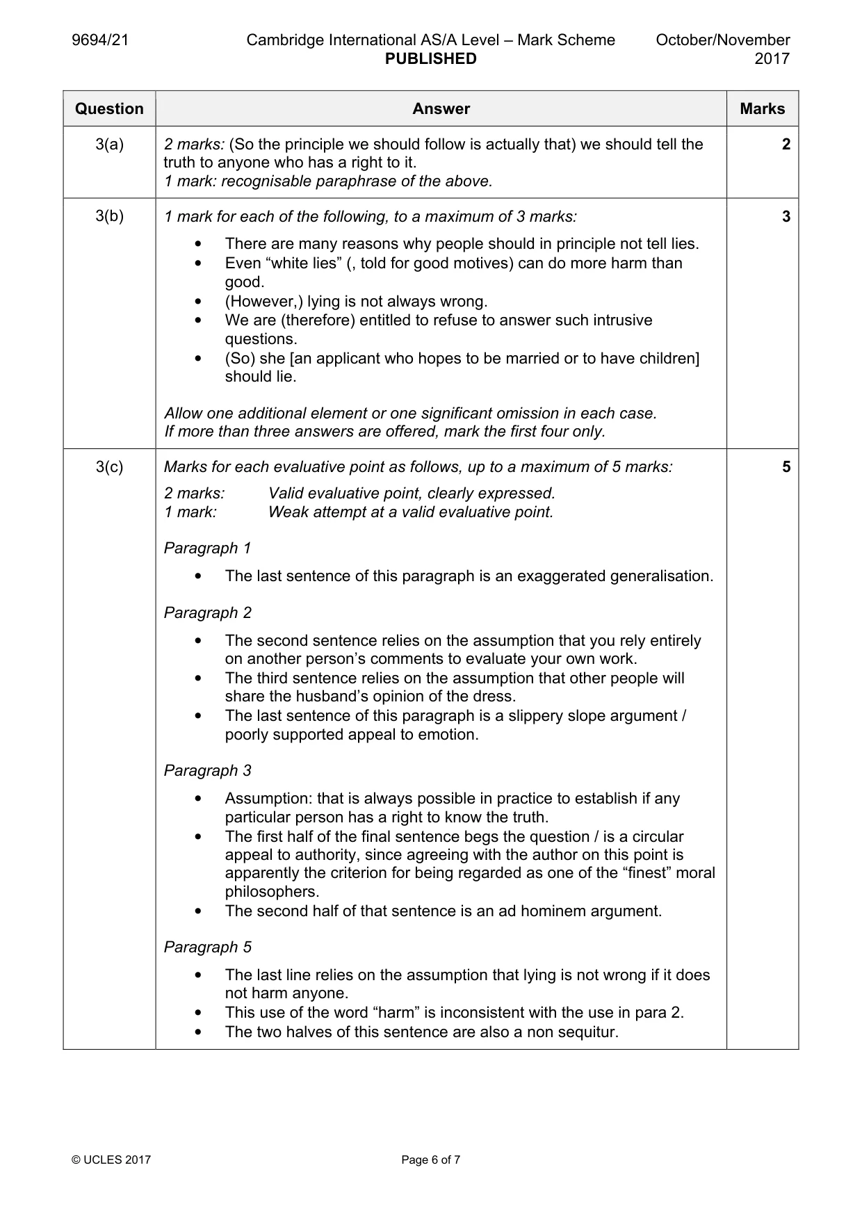 Mark scheme, page 6 of 7