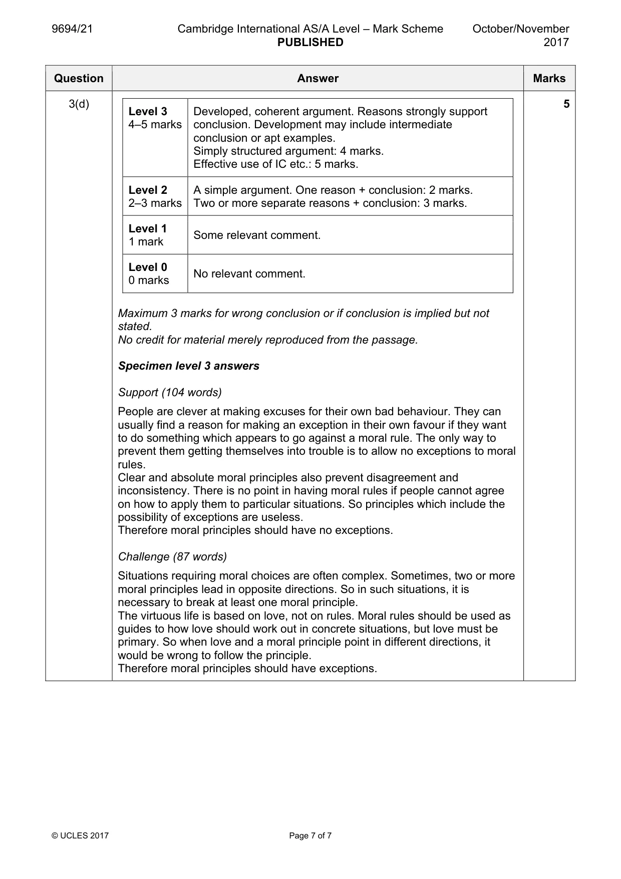 Mark scheme, page 7 of 7