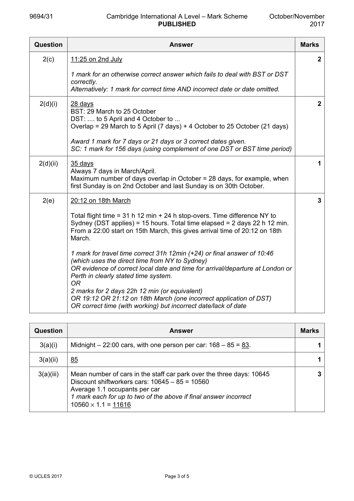 Mark scheme, page 3 of 5