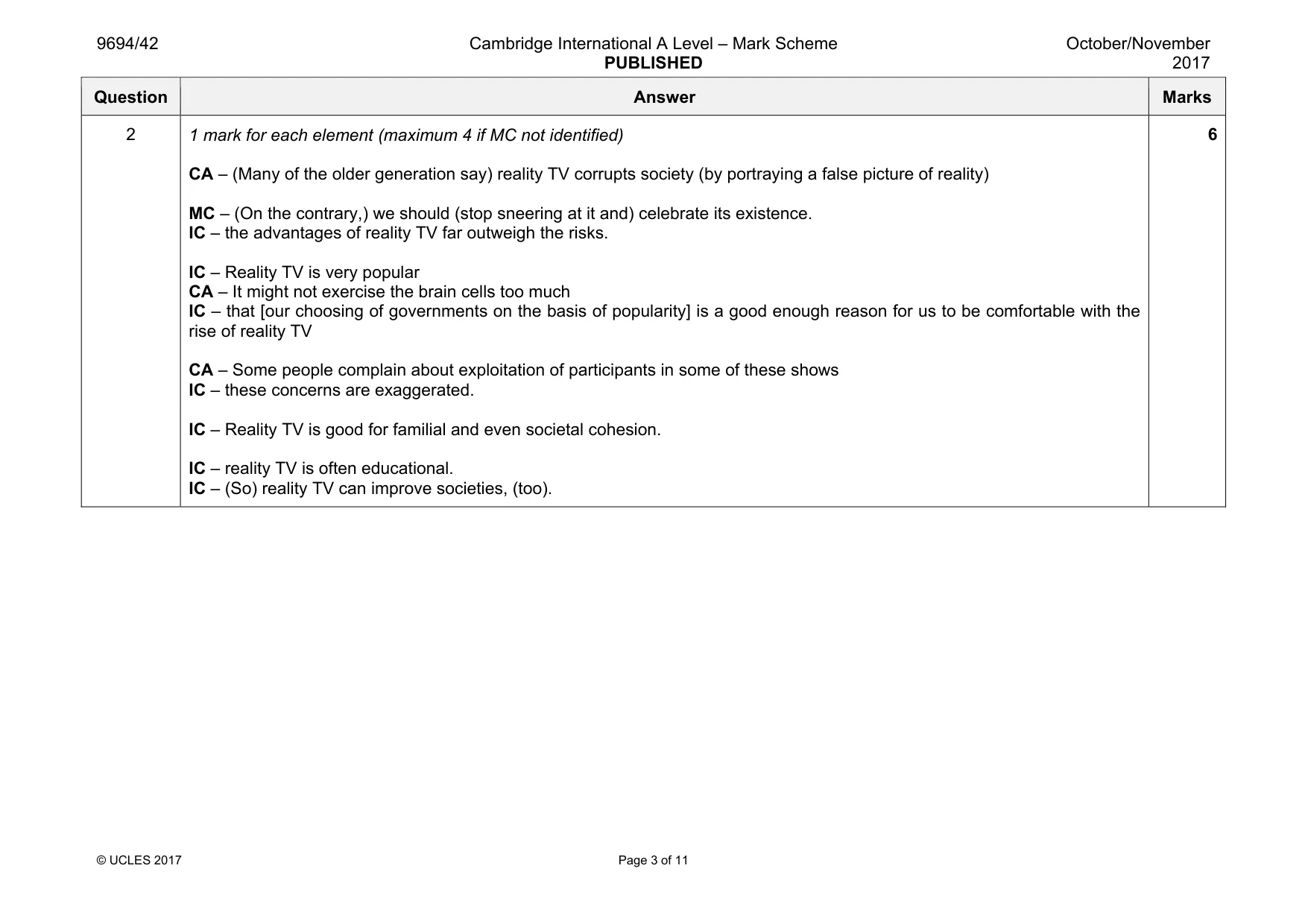 Mark scheme, page 3 of 11