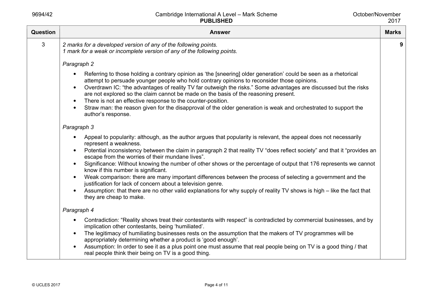 Mark scheme, page 4 of 11