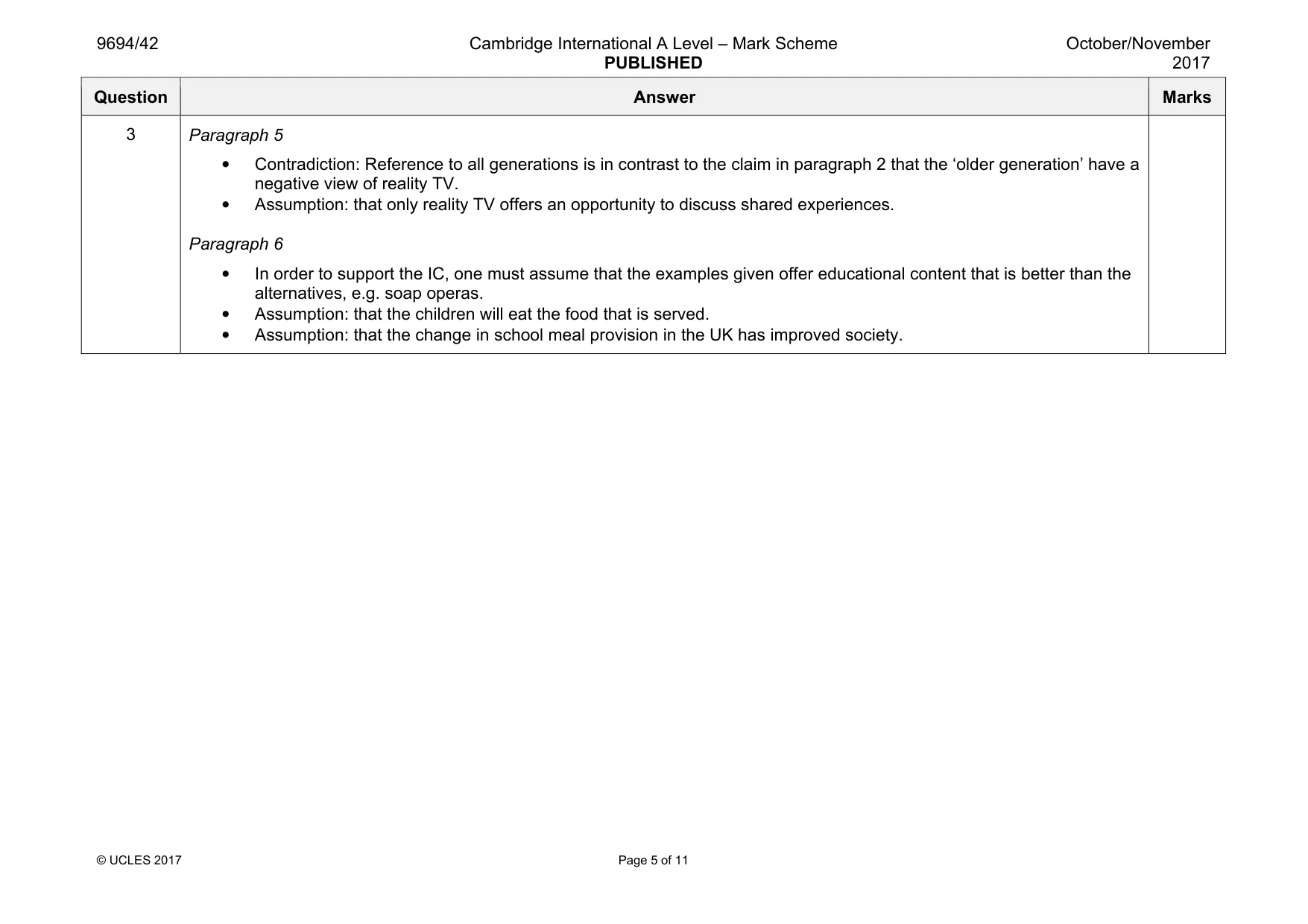Mark scheme, page 5 of 11