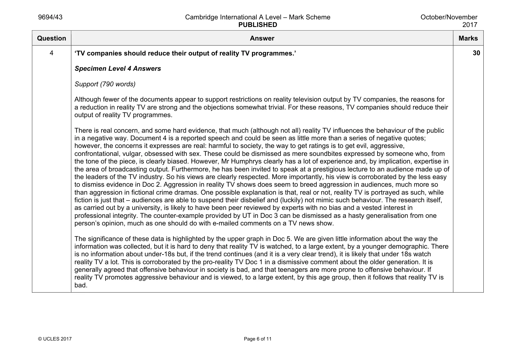 Mark scheme, page 6 of 11