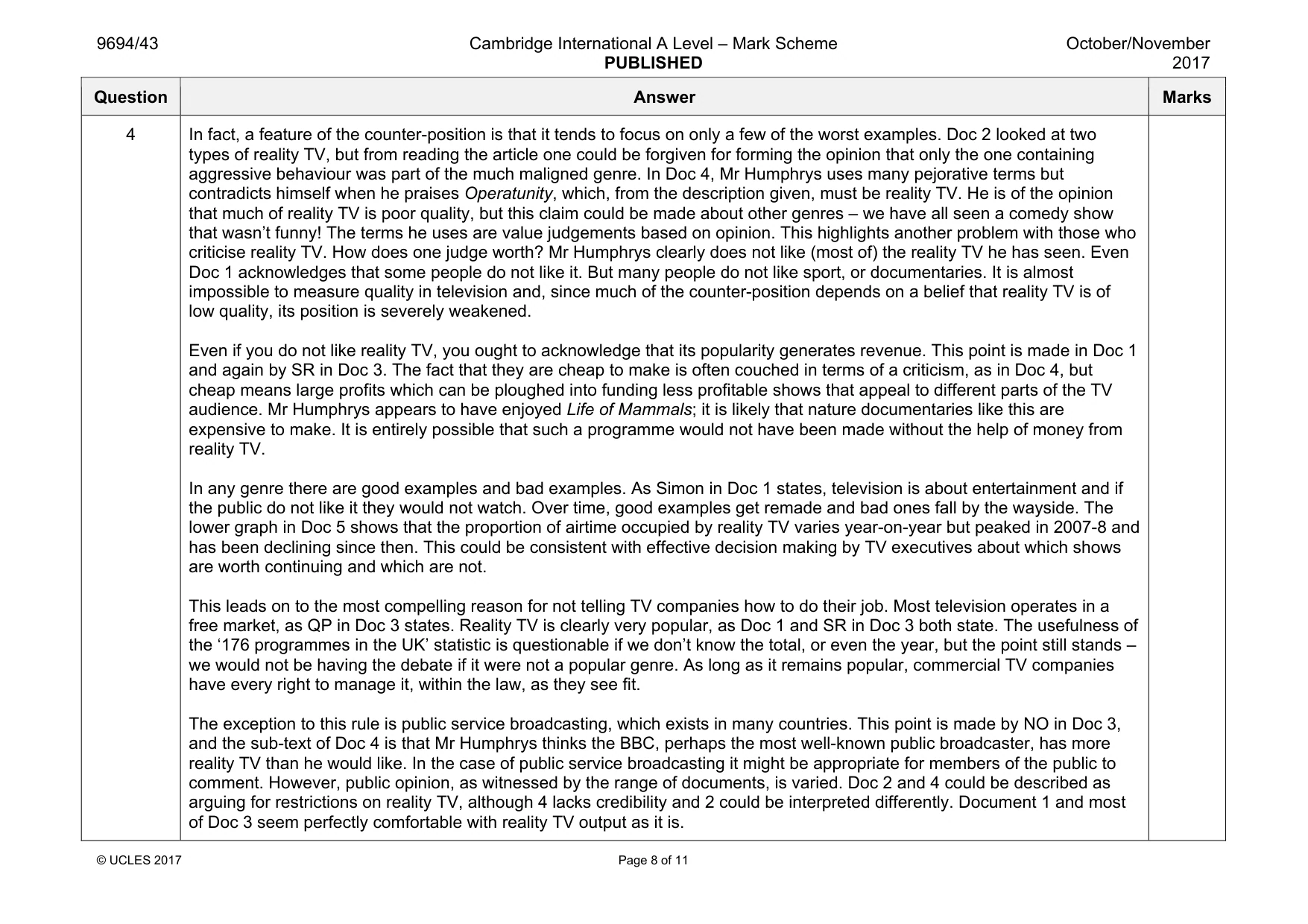 Mark scheme, page 8 of 11