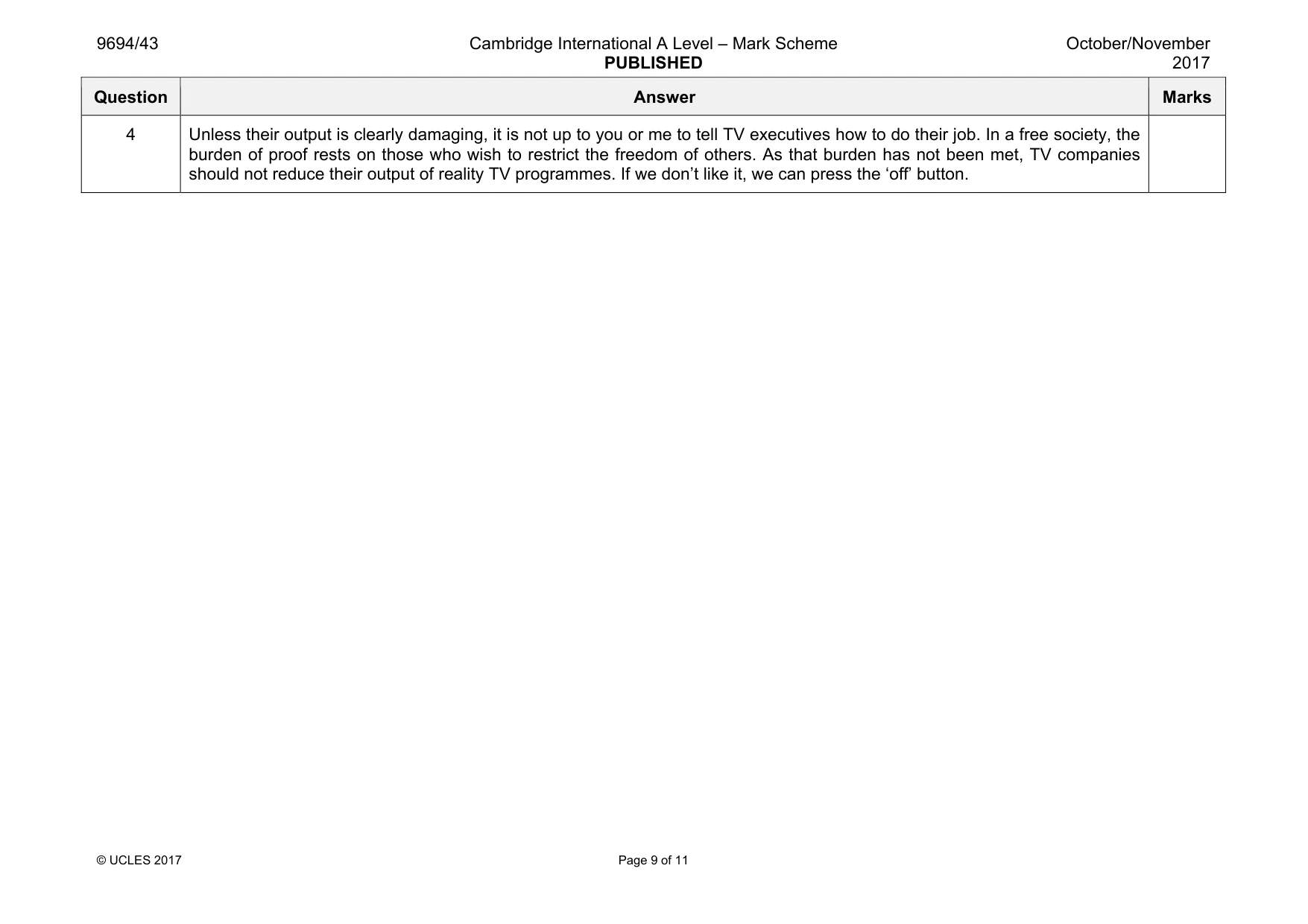 Mark scheme, page 9 of 11