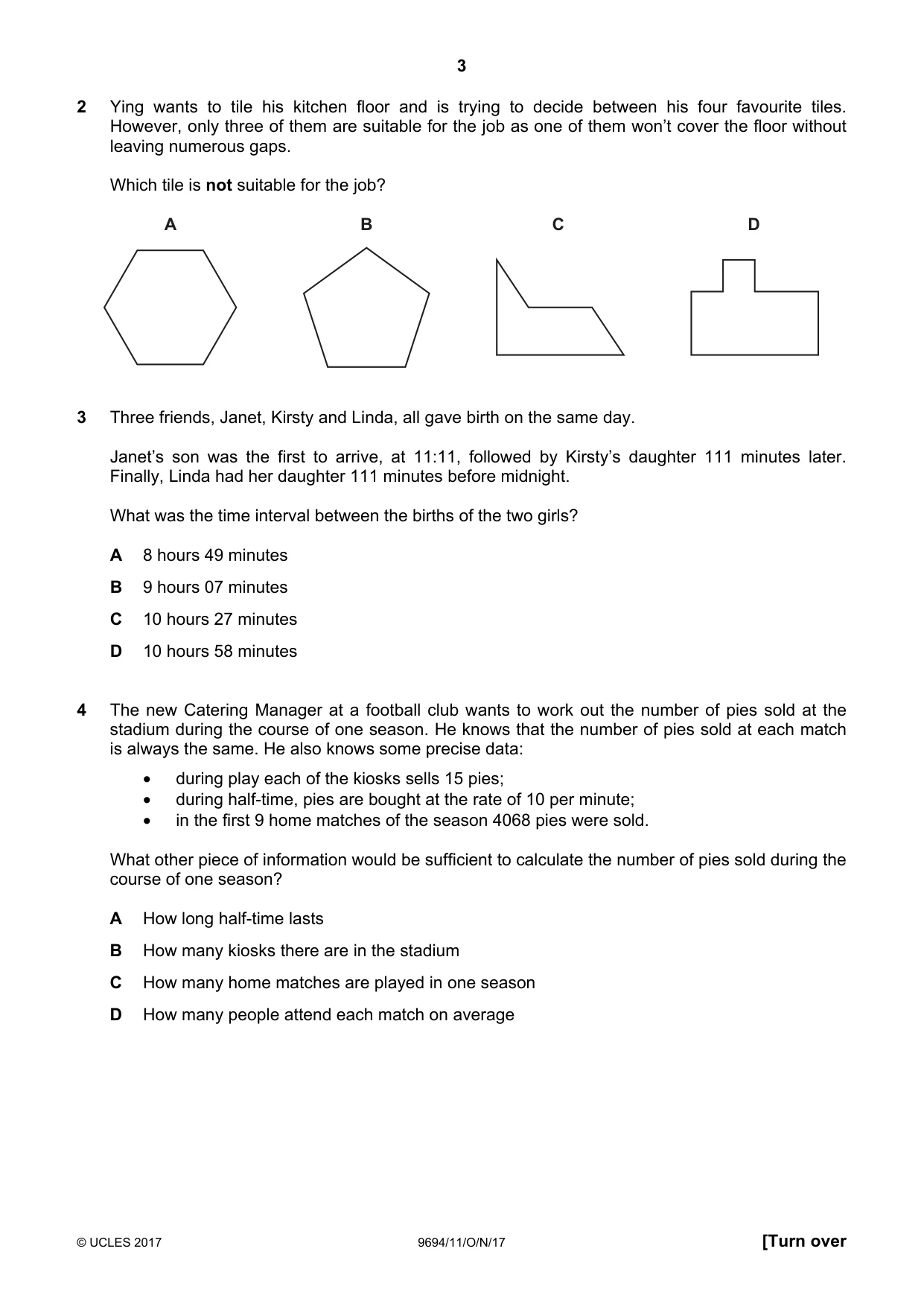 Cambridge A Level Thinking Skills 9694 2017 Oct/Nov Paper 1 · Variant 1 question paper, page 3 of 20