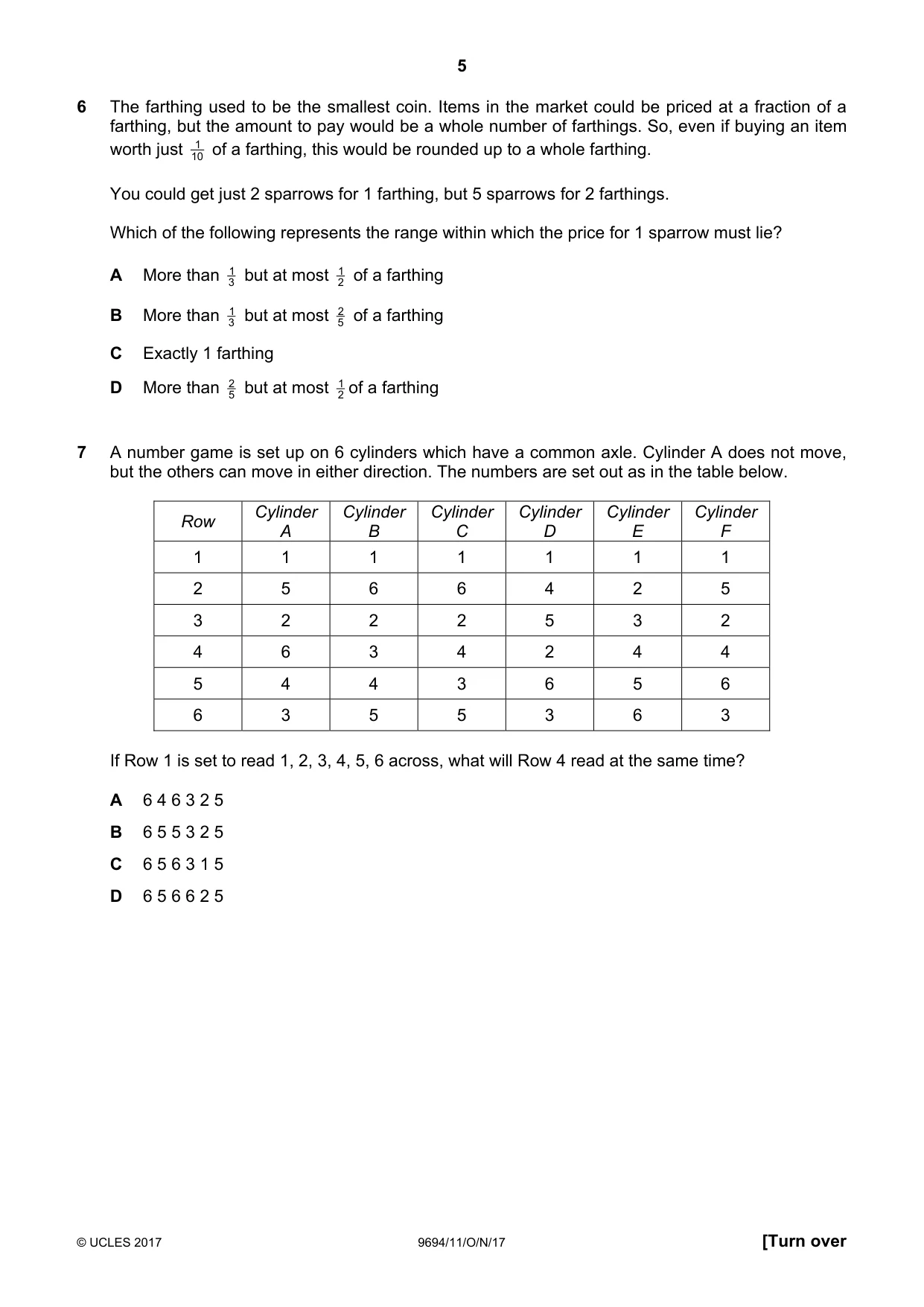 Cambridge A Level Thinking Skills 9694 2017 Oct/Nov Paper 1 · Variant 1 question paper, page 5 of 20