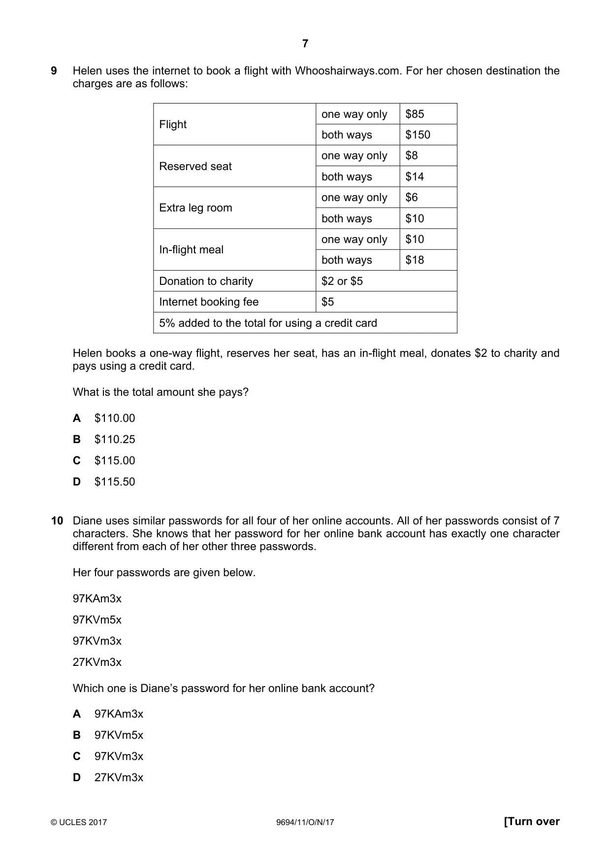 Cambridge A Level Thinking Skills 9694 2017 Oct/Nov Paper 1 · Variant 1 question paper, page 7 of 20
