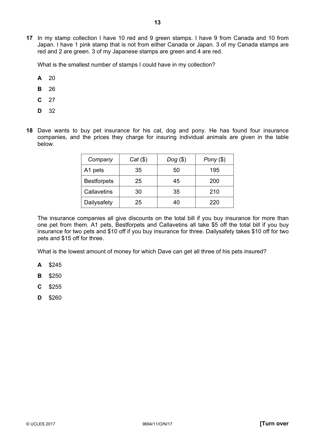 Cambridge A Level Thinking Skills 9694 2017 Oct/Nov Paper 1 · Variant 1 question paper, page 13 of 20