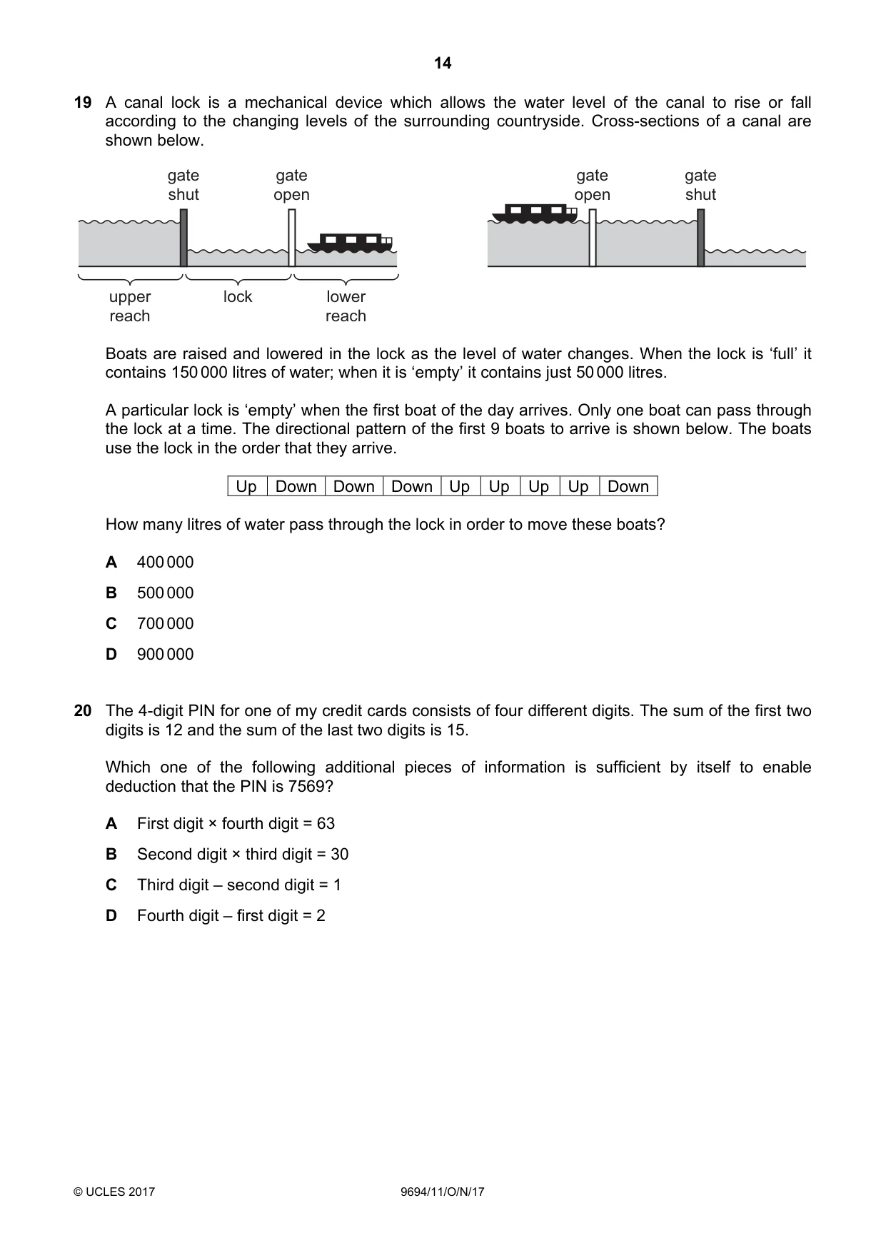Cambridge A Level Thinking Skills 9694 2017 Oct/Nov Paper 1 · Variant 1 question paper, page 14 of 20