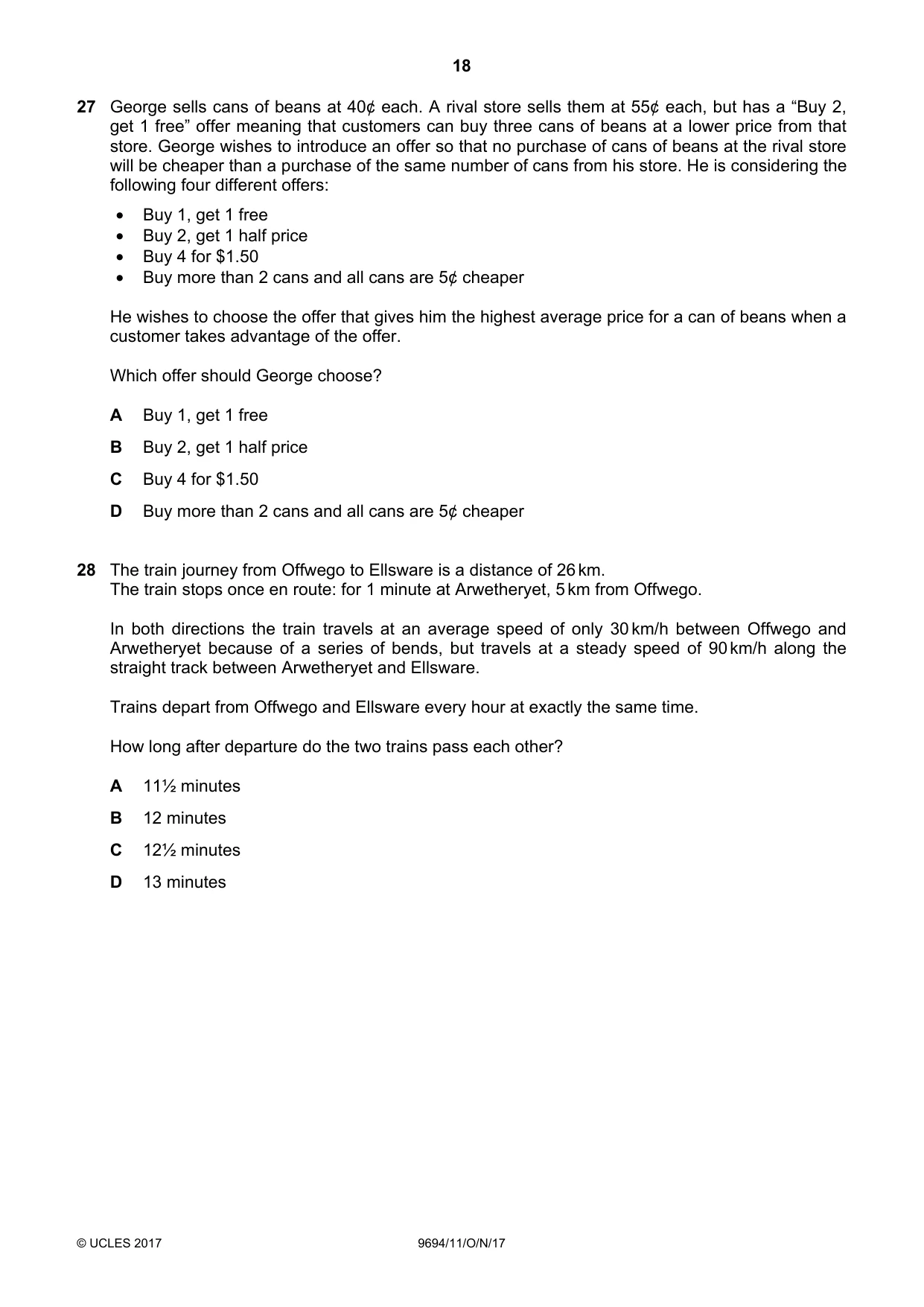 Cambridge A Level Thinking Skills 9694 2017 Oct/Nov Paper 1 · Variant 1 question paper, page 18 of 20