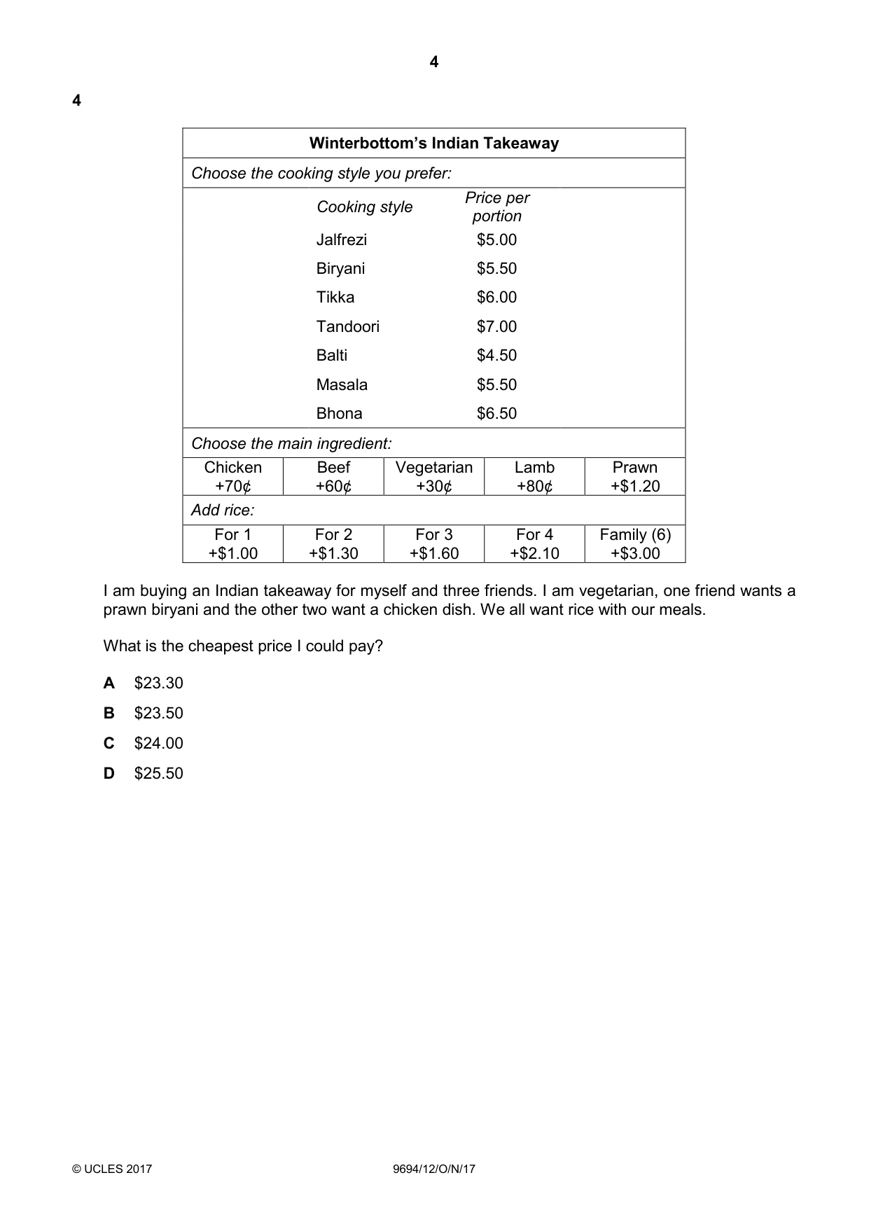 Cambridge A Level Thinking Skills 9694 2017 Oct/Nov Paper 1 · Variant 2 question paper, page 4 of 20