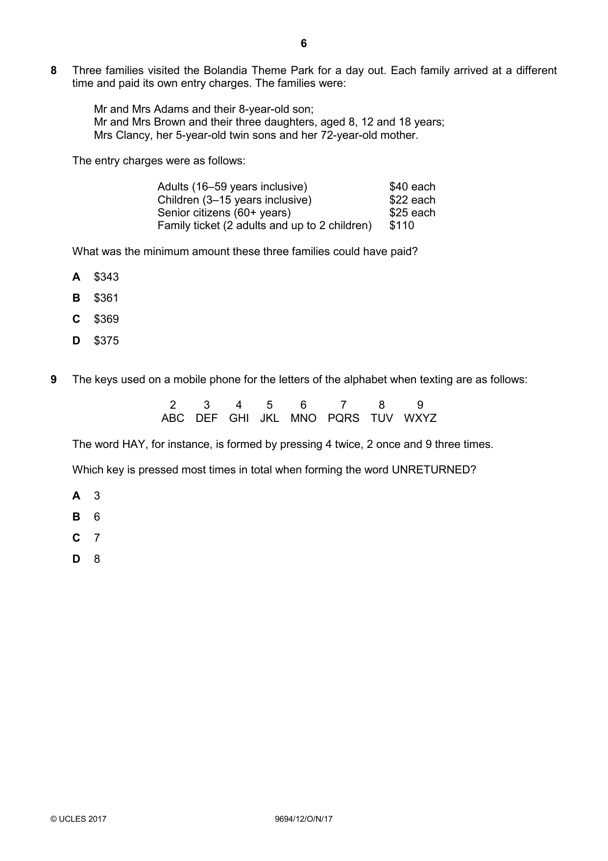 Cambridge A Level Thinking Skills 9694 2017 Oct/Nov Paper 1 · Variant 2 question paper, page 6 of 20